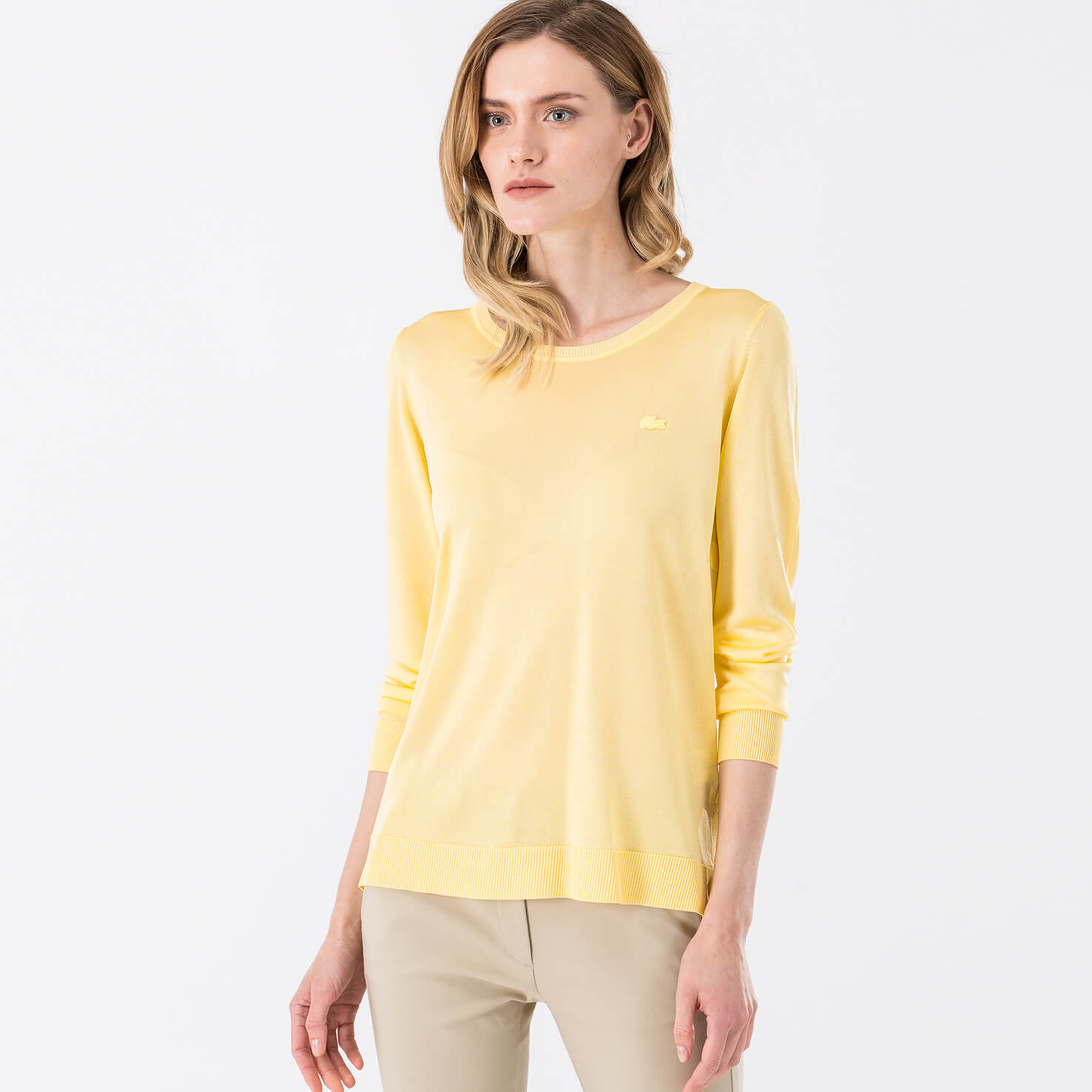 Lacoste Kadın Sarı Regular Fit Triko