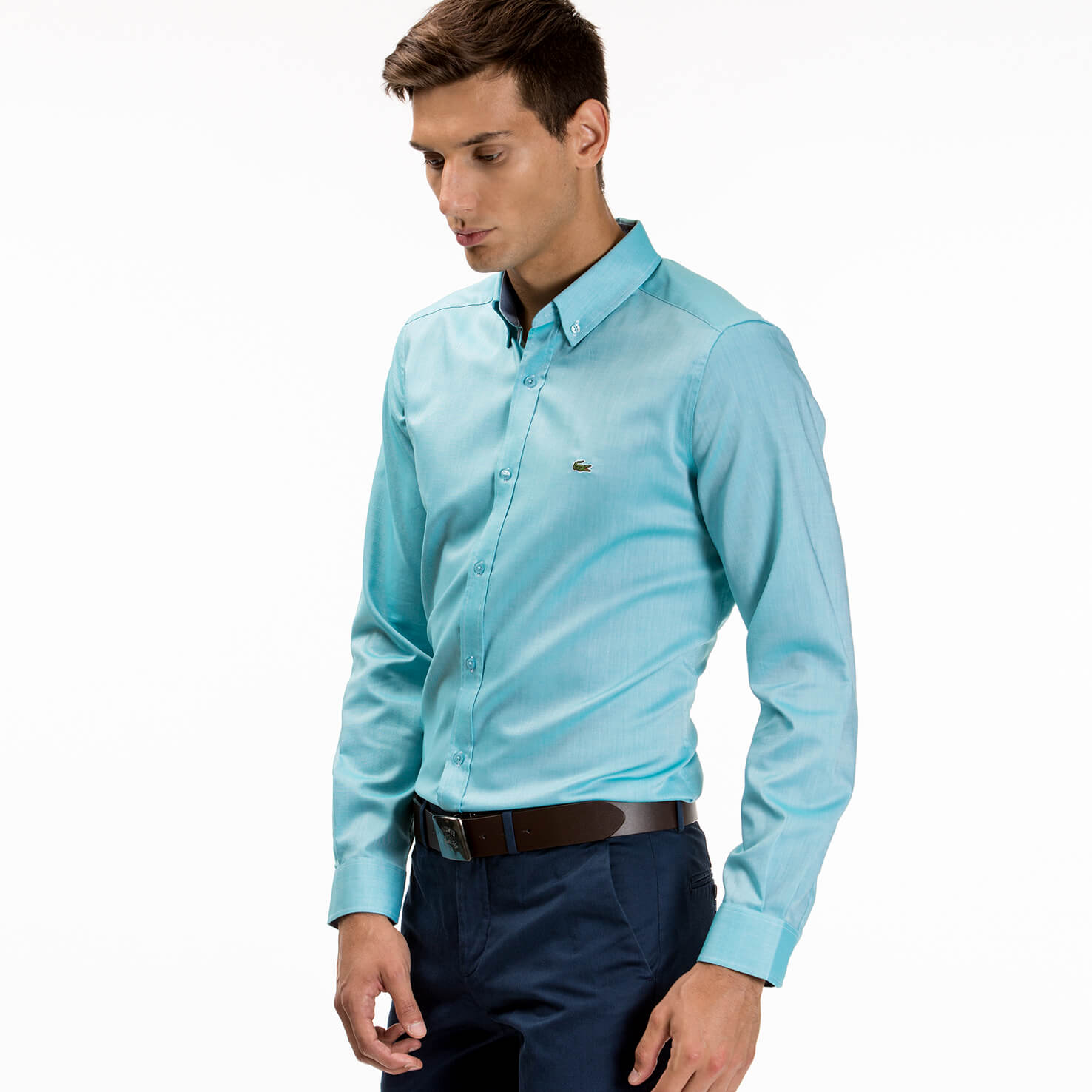 Lacoste Erkek Mavi Slim Fit Uzun Kollu Gömlek