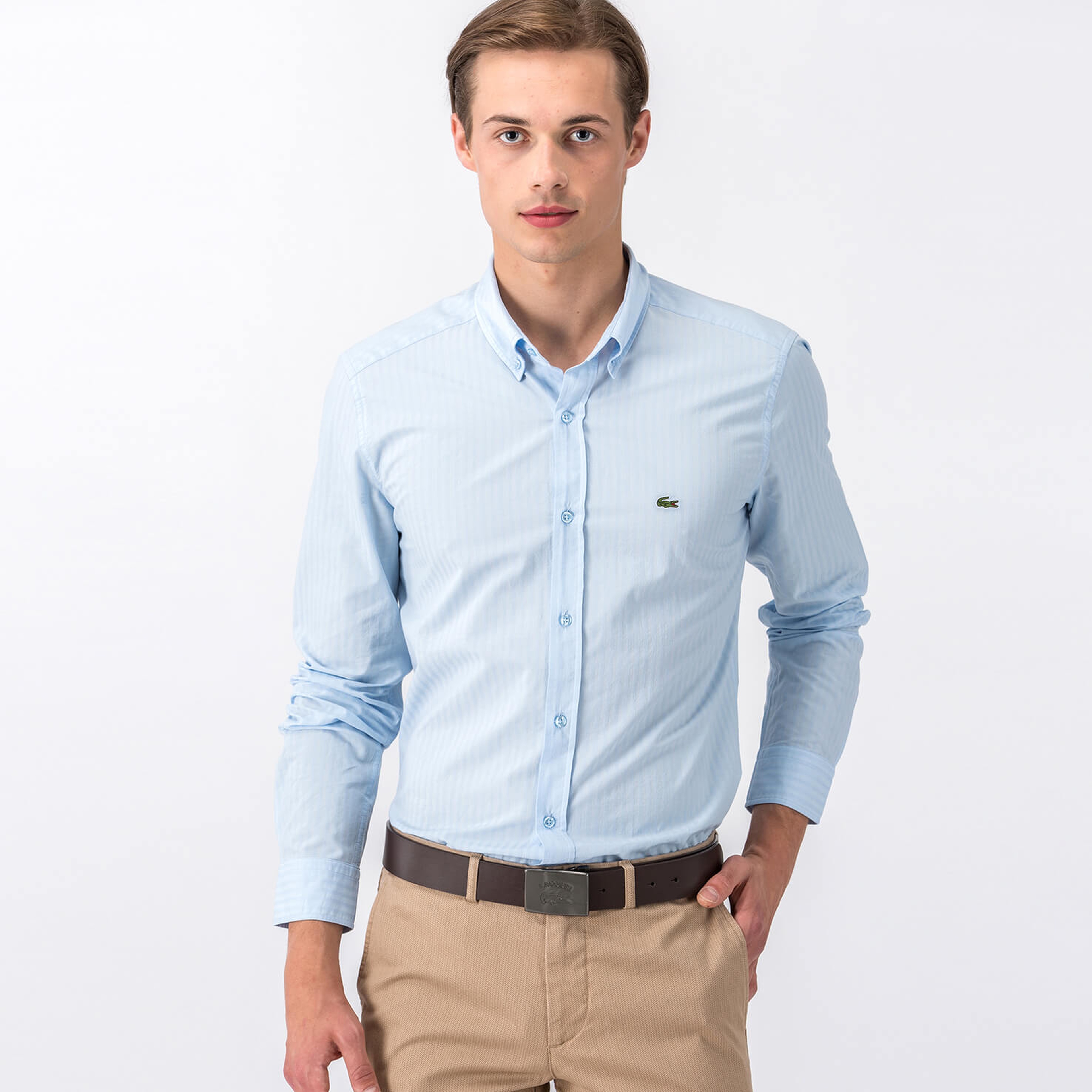 Lacoste Erkek Mavi Slim Fit Uzun Kollu Gömlek