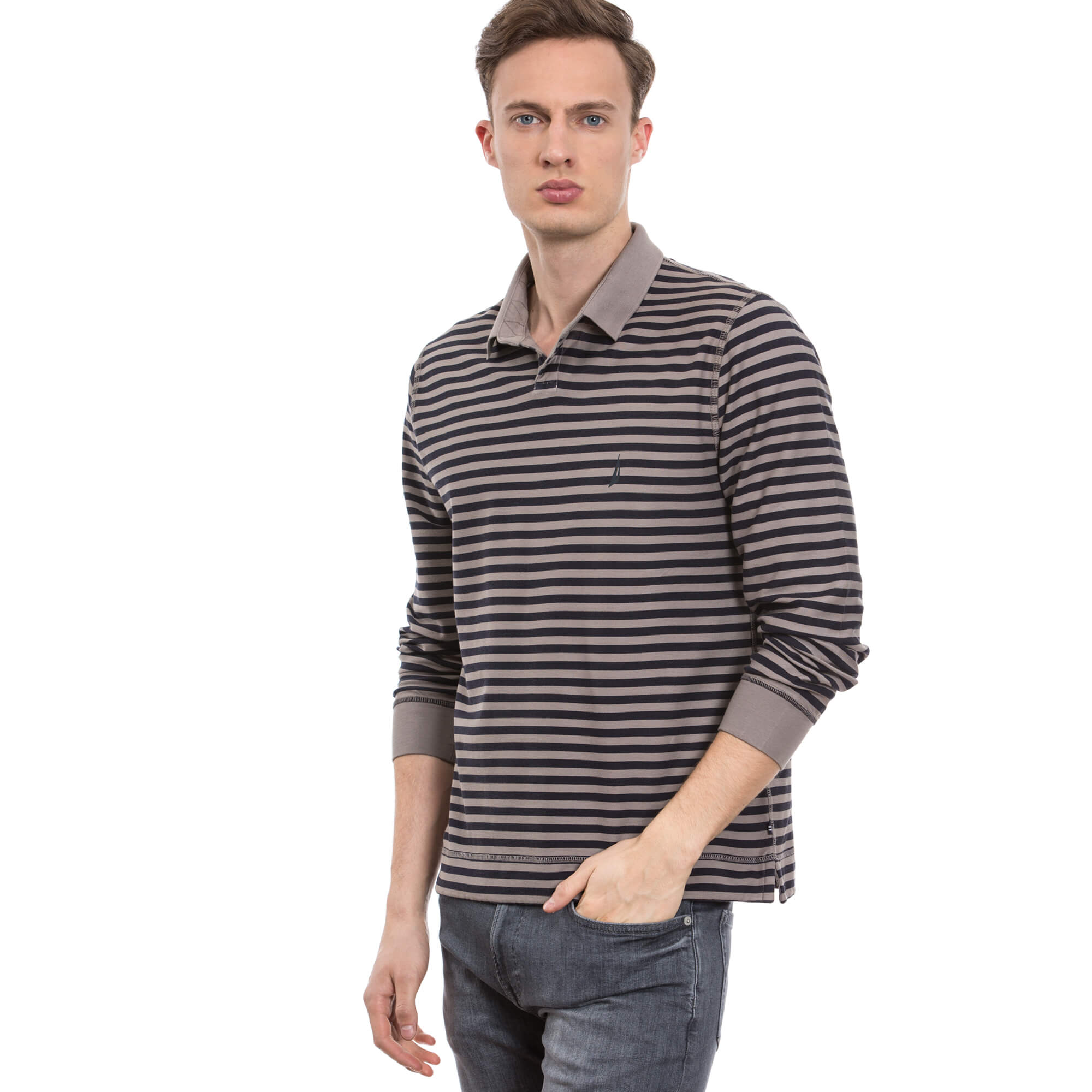 Nautica Erkek Gri Uzun Kollu Slim Fit Polo