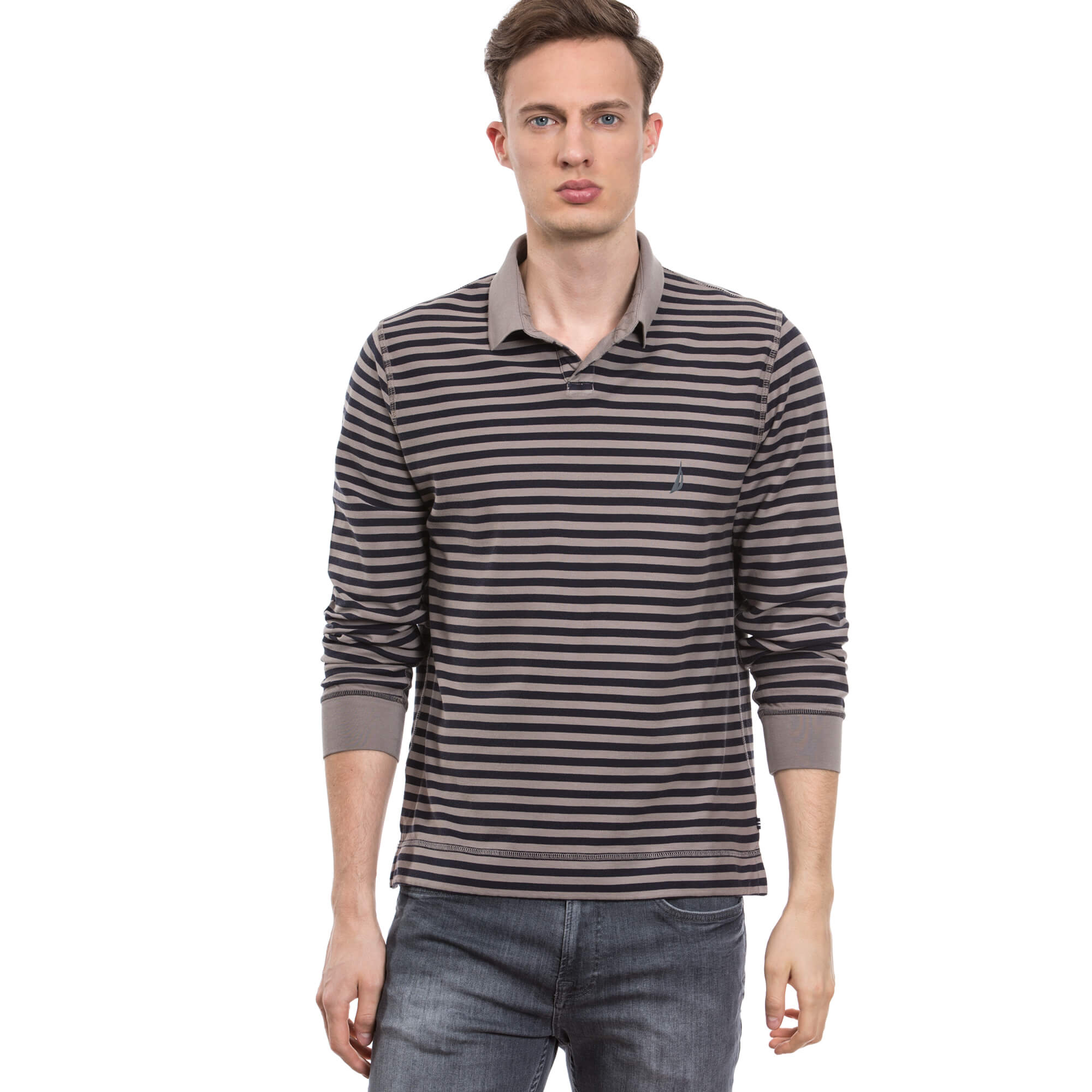 Nautica Erkek Gri Uzun Kollu Slim Fit Polo