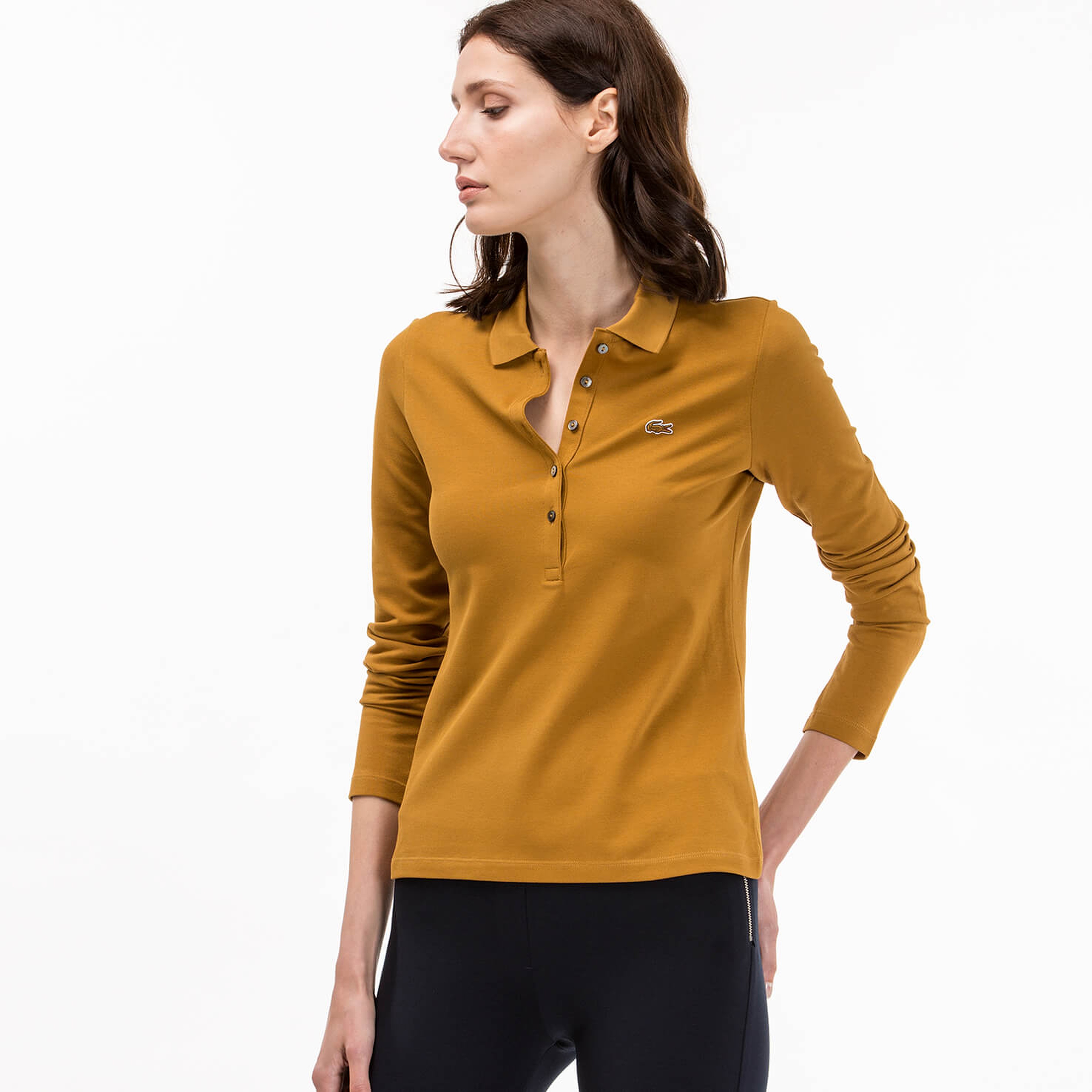 Lacoste Kadın Sarı Slim Fit Uzun Kollu Polo