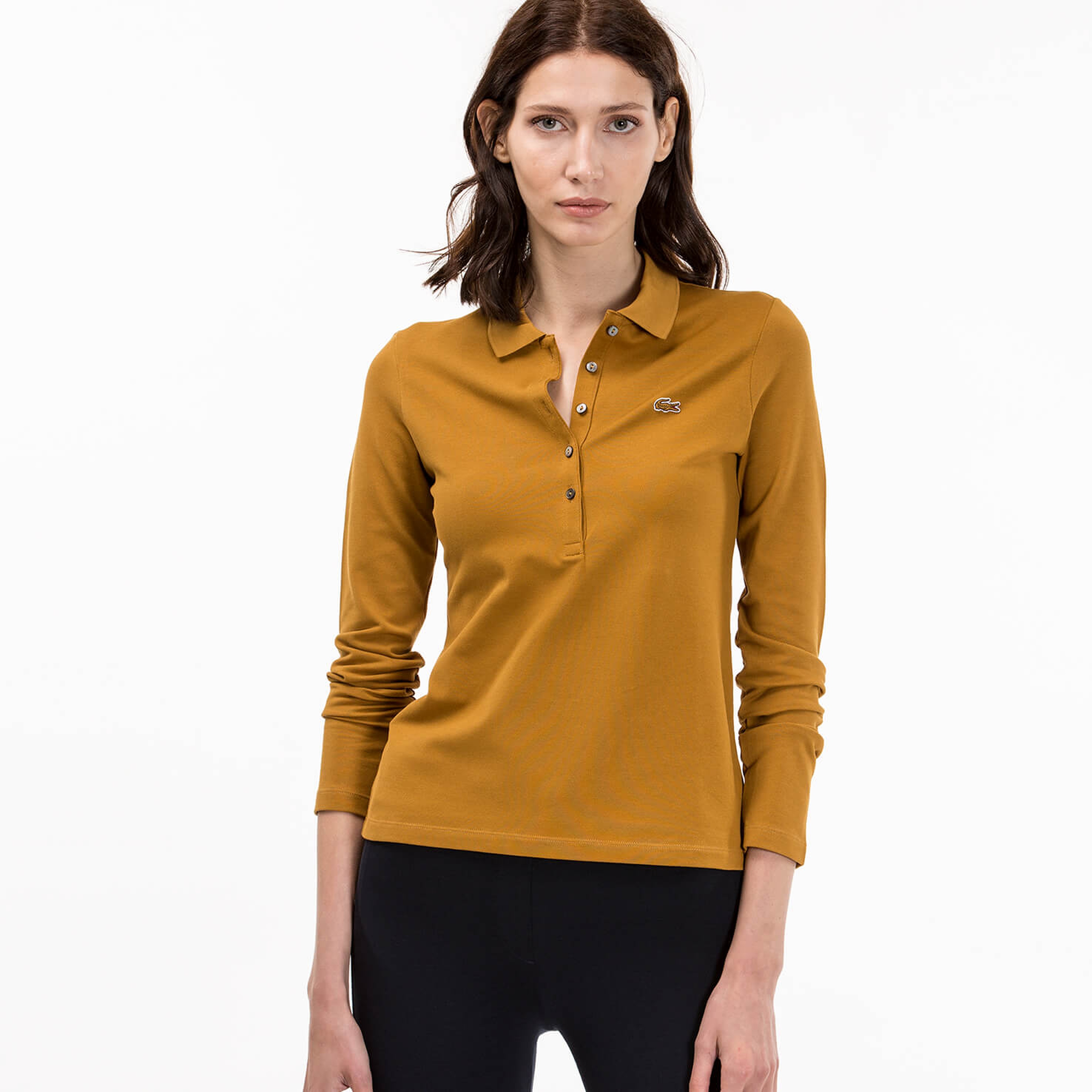 Lacoste Kadın Sarı Slim Fit Uzun Kollu Polo