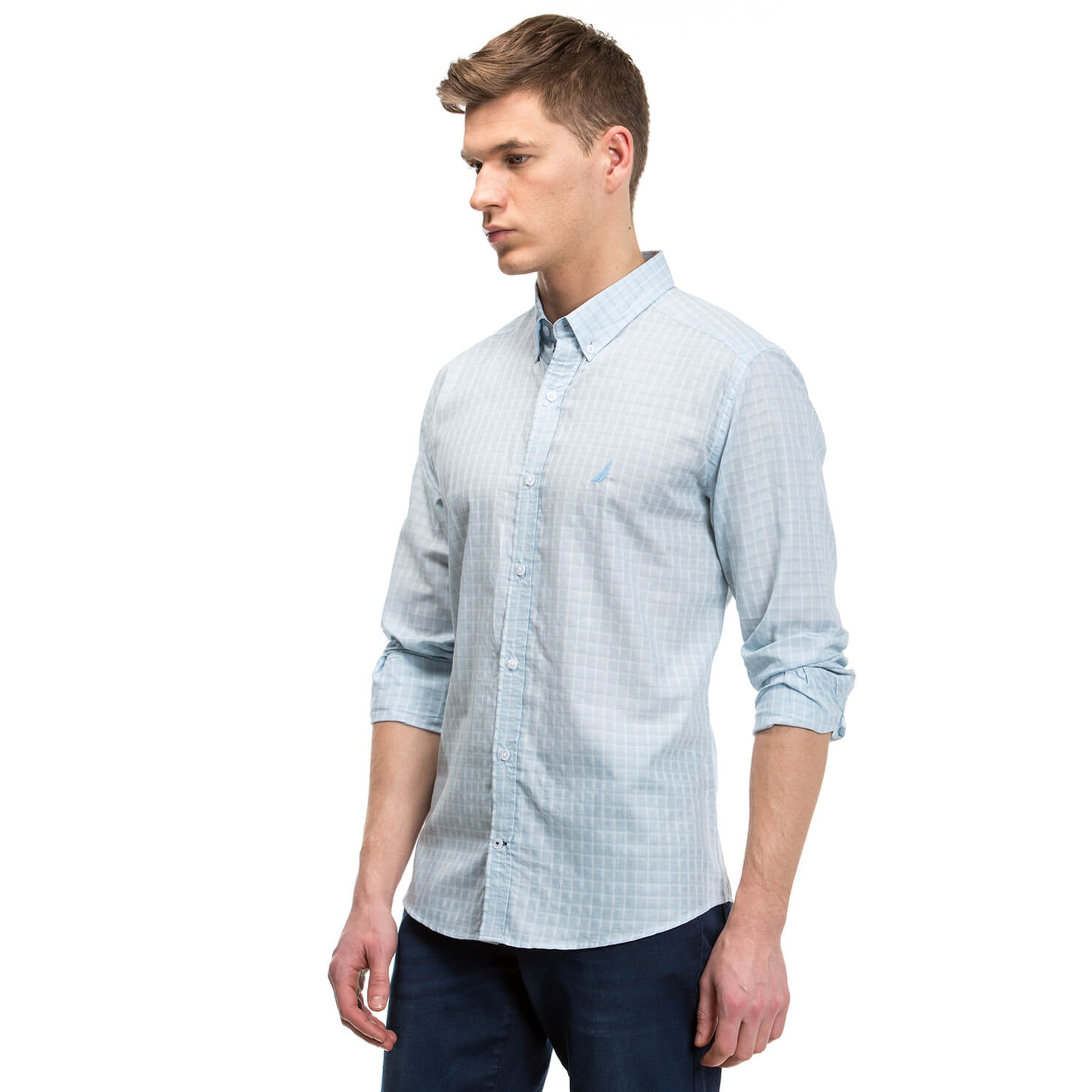 Nautica Erkek Mavi Uzun Kollu Slim Fit Gömlek