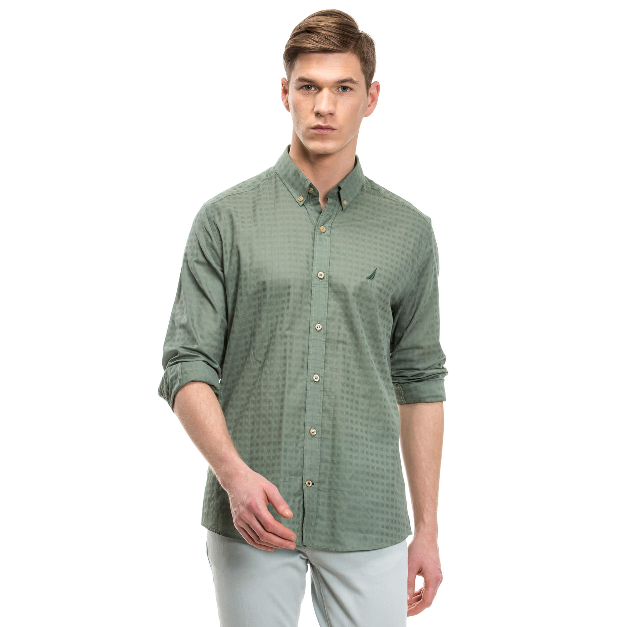 Nautica Erkek Yeşil Uzun Kollu Slim Fit Gömlek