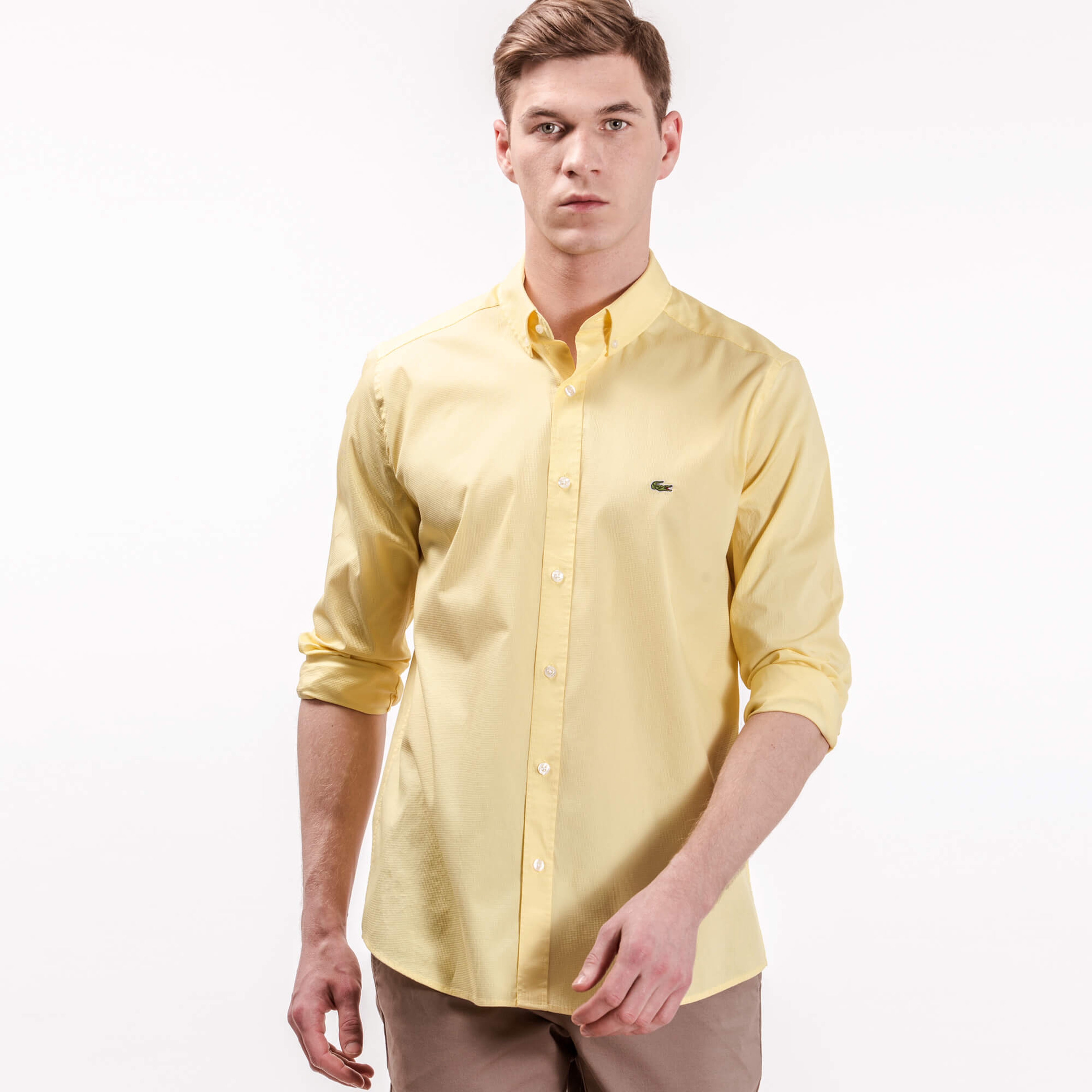 Lacoste Erkek Sarı Uzun Kollu Slim Fit Gömlek