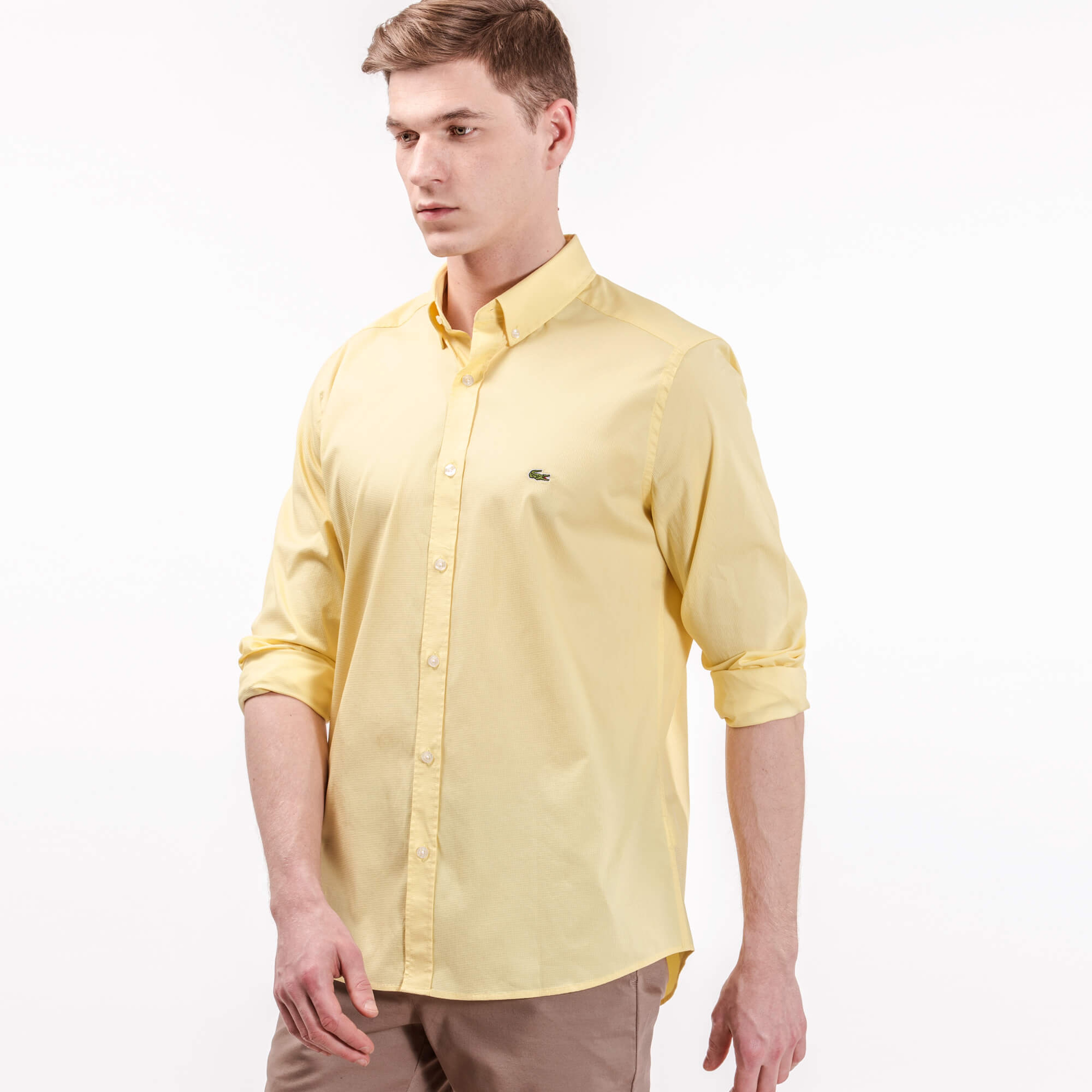 Lacoste Erkek Sarı Uzun Kollu Slim Fit Gömlek