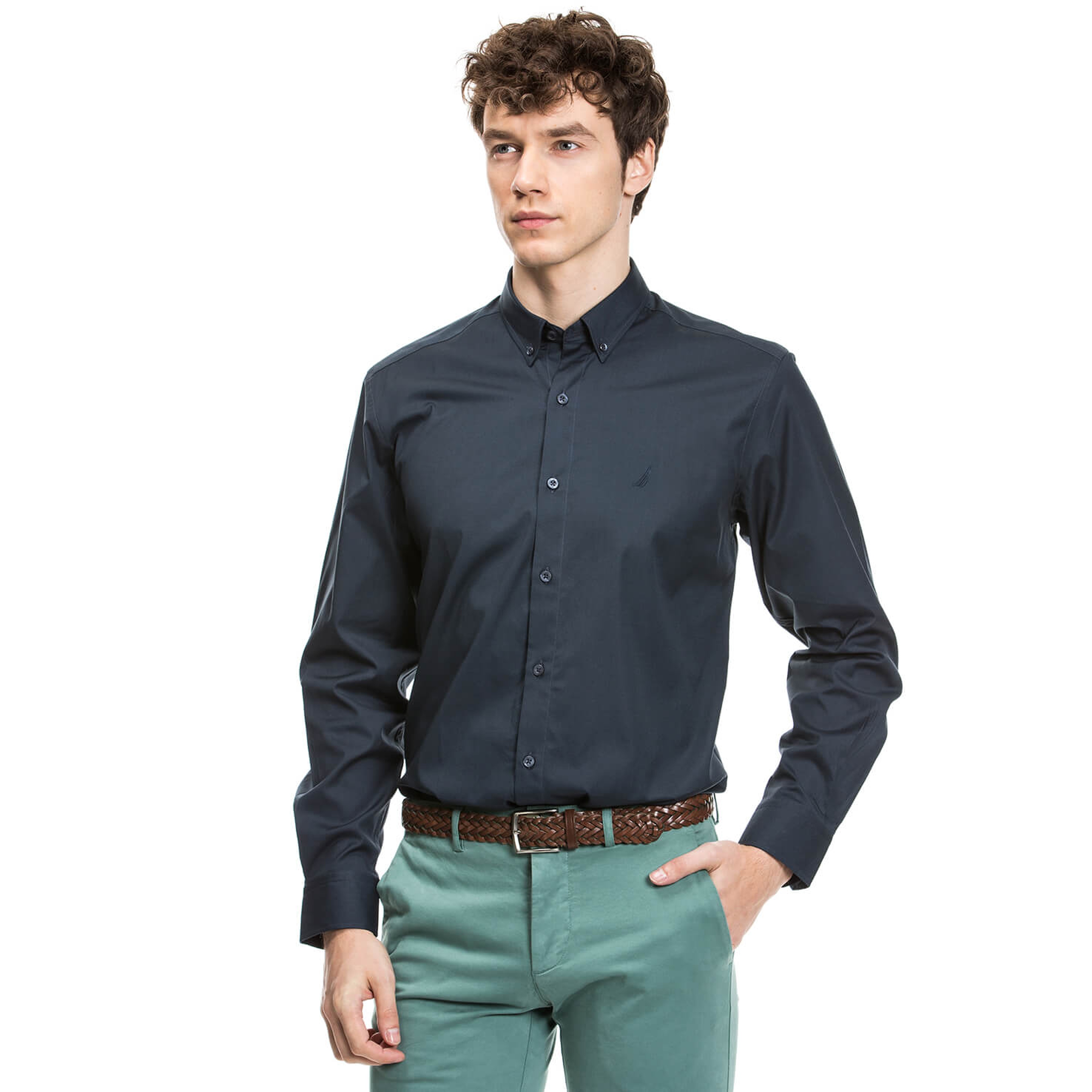 Nautica Erkek Lacivert Uzun Kollu Slim Fit Gömlek