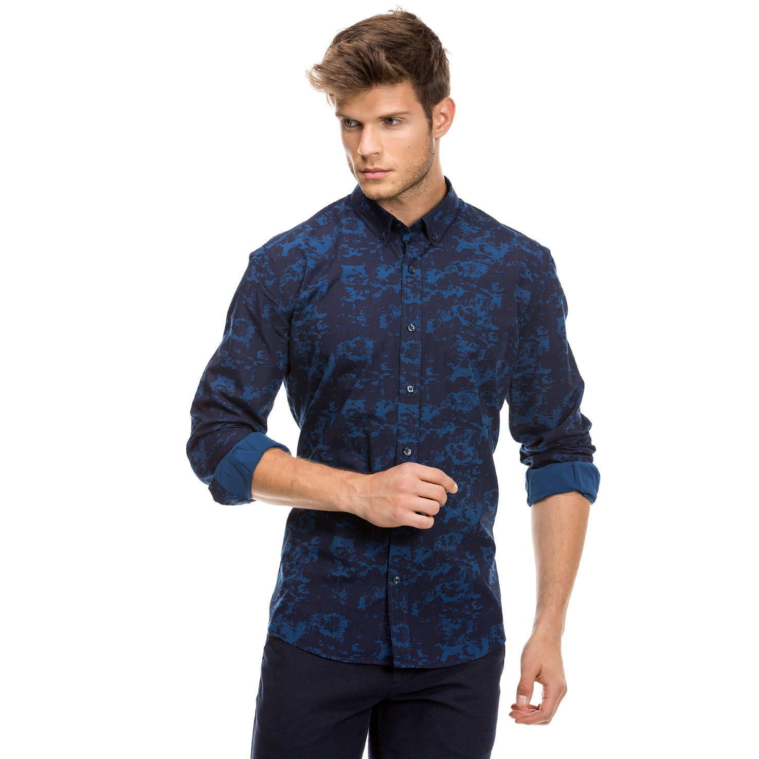 Nautica Erkek Lacivert Uzun Kollu Slim Fit Gömlek