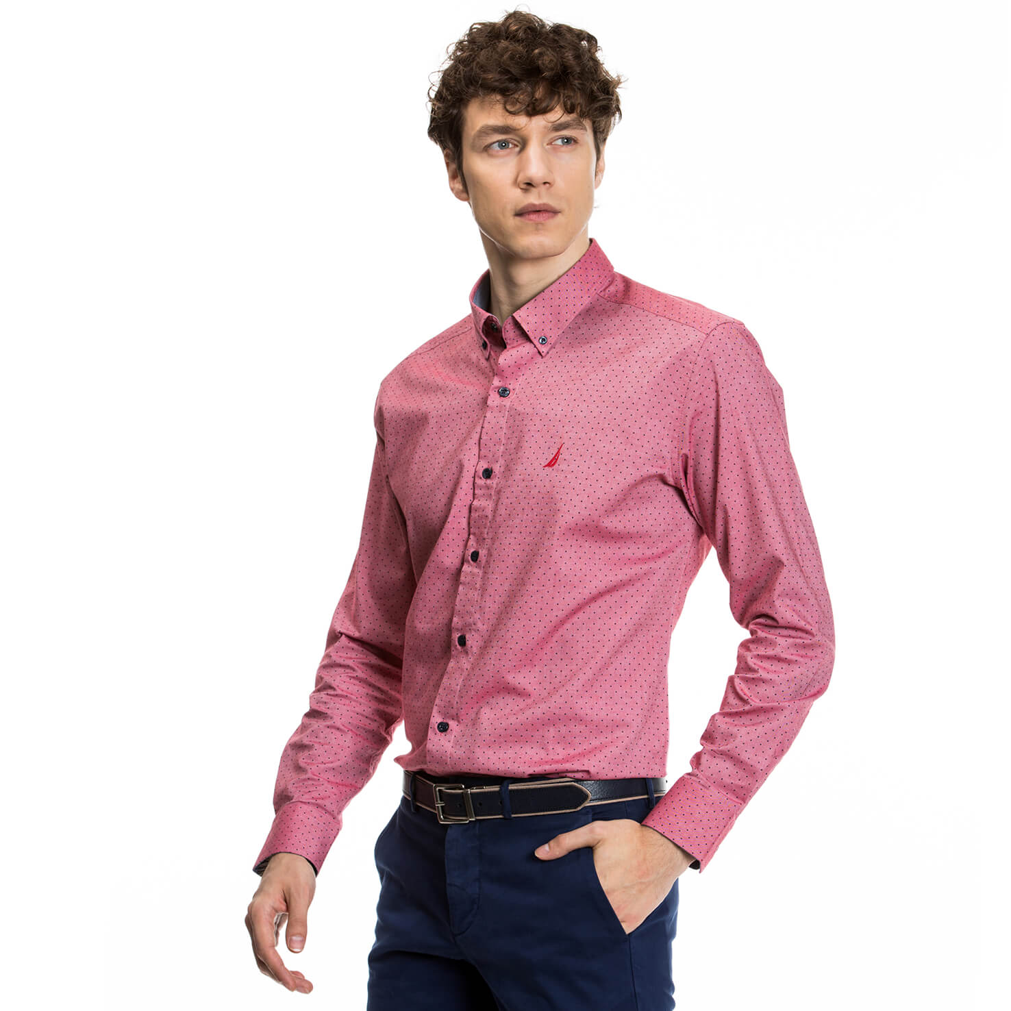 Nautica Erkek Kırmızı Uzun Kollu Slim Fit Gömlek