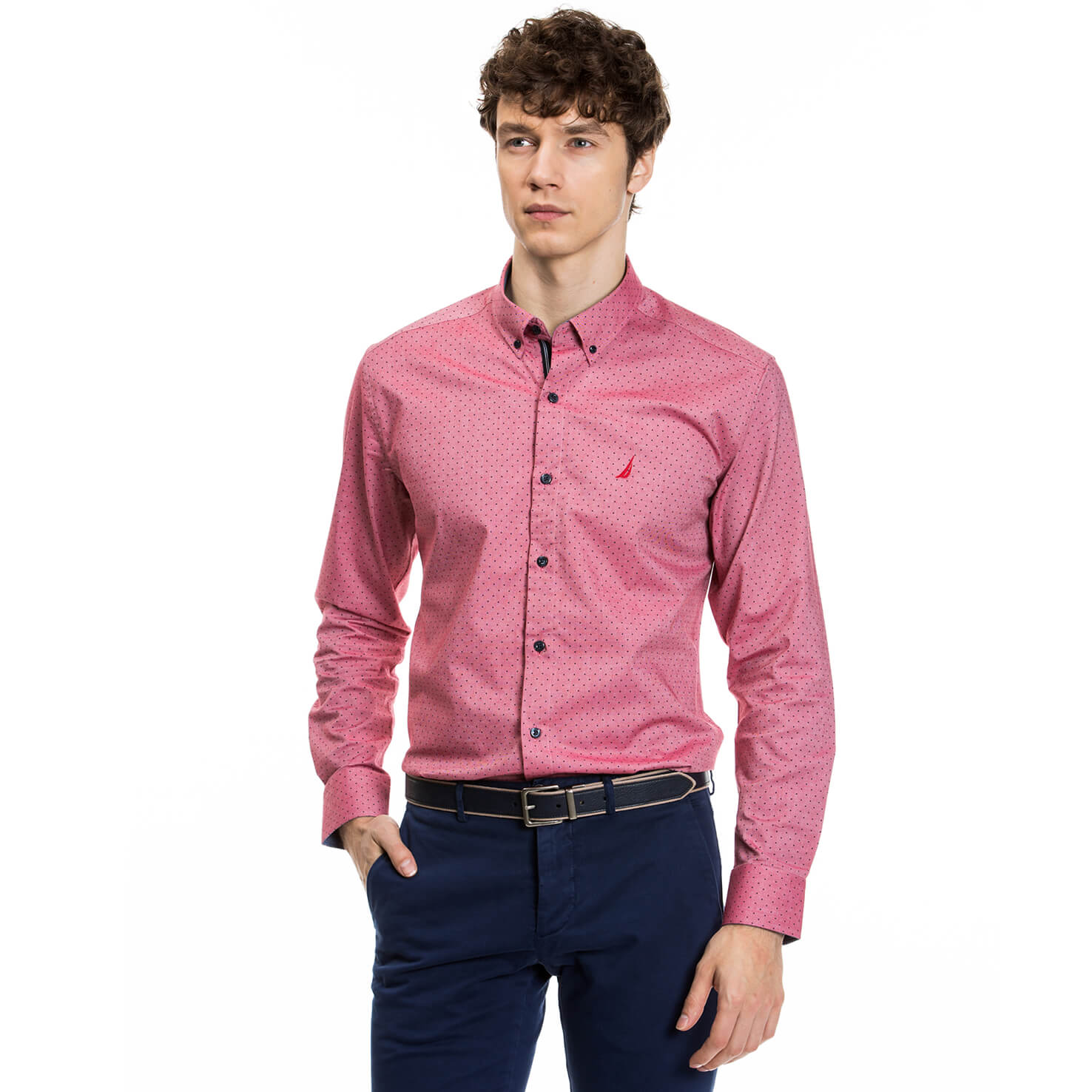 Nautica Erkek Kırmızı Uzun Kollu Slim Fit Gömlek