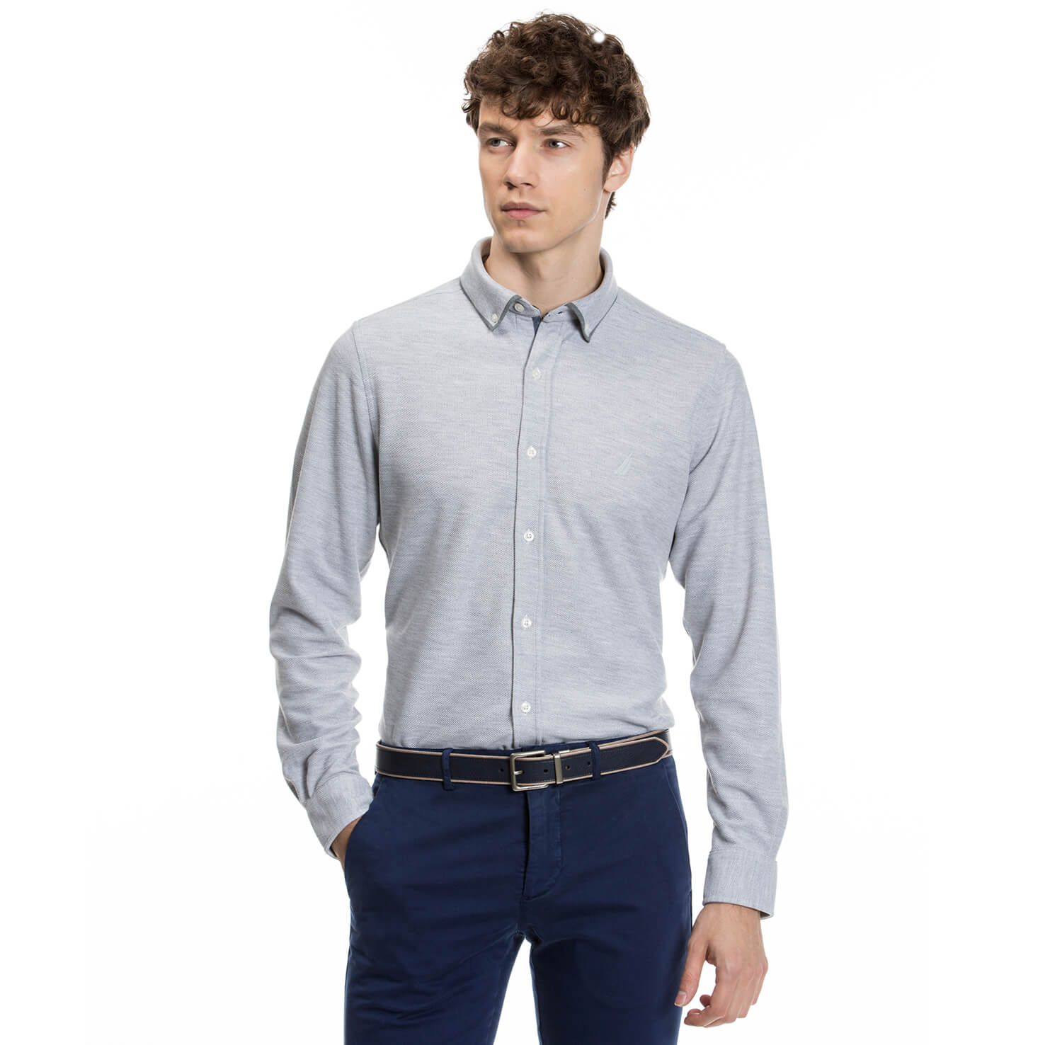 Nautica Uzun Kollu Erkek Gri Slim Fit Gömlek