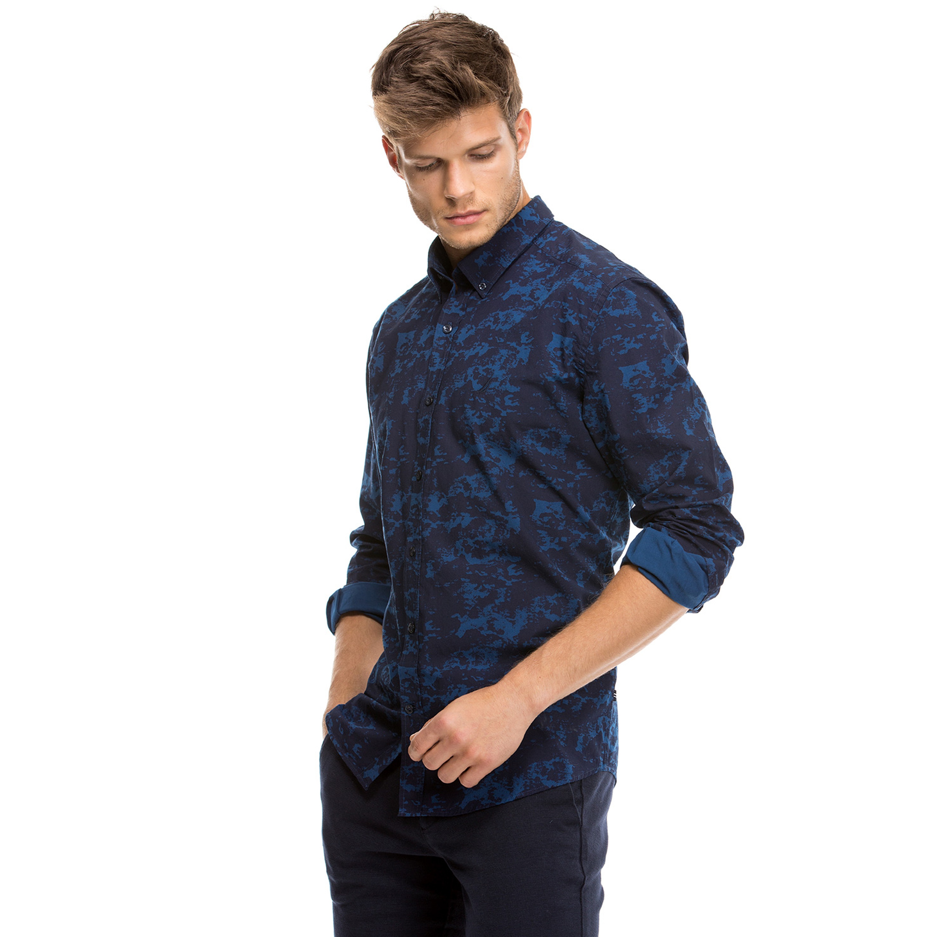 Nautica Erkek Lacivert Uzun Kollu Slim Fit Gömlek