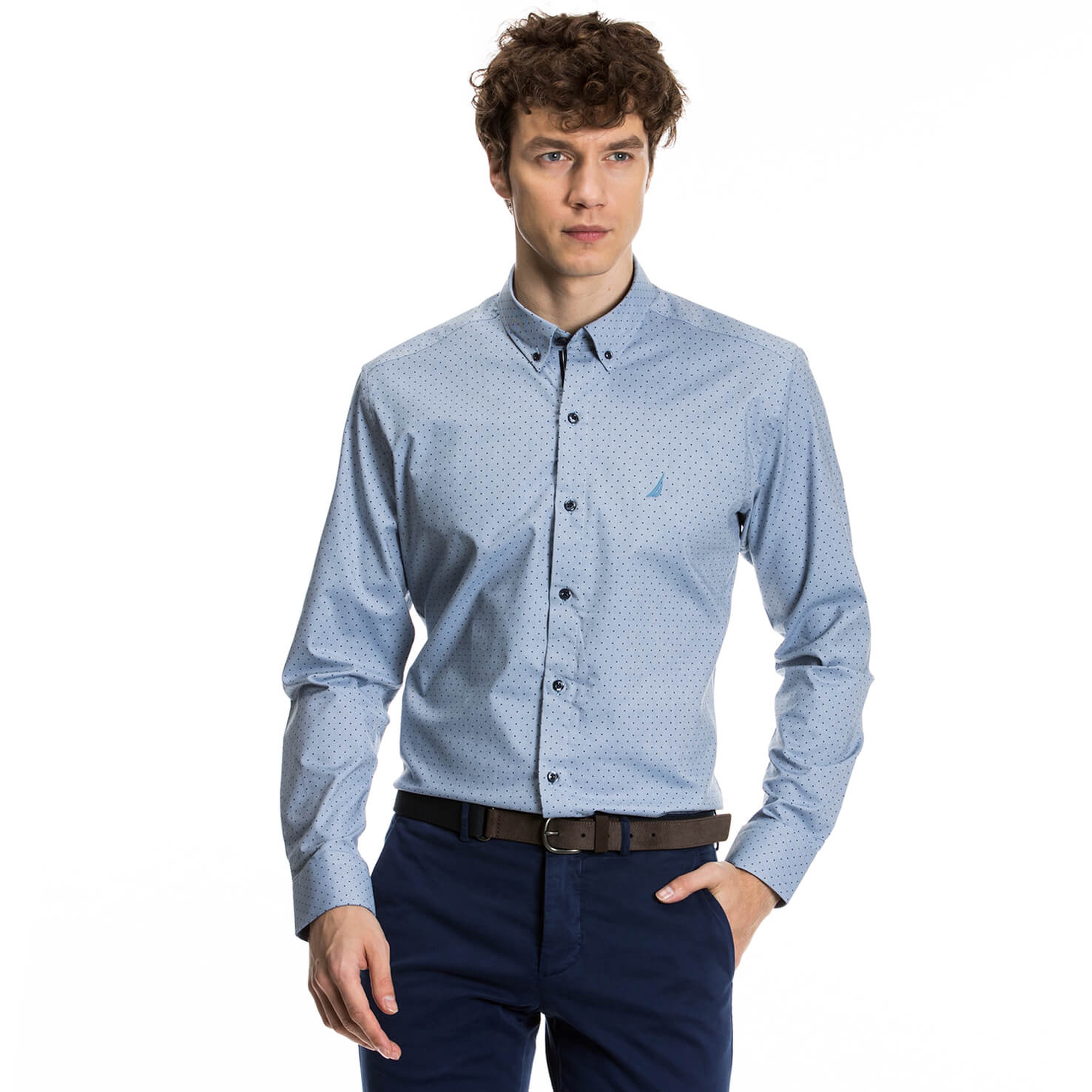 Nautica Erkek Mavi Uzun Kollu Slim Fit Gömlek