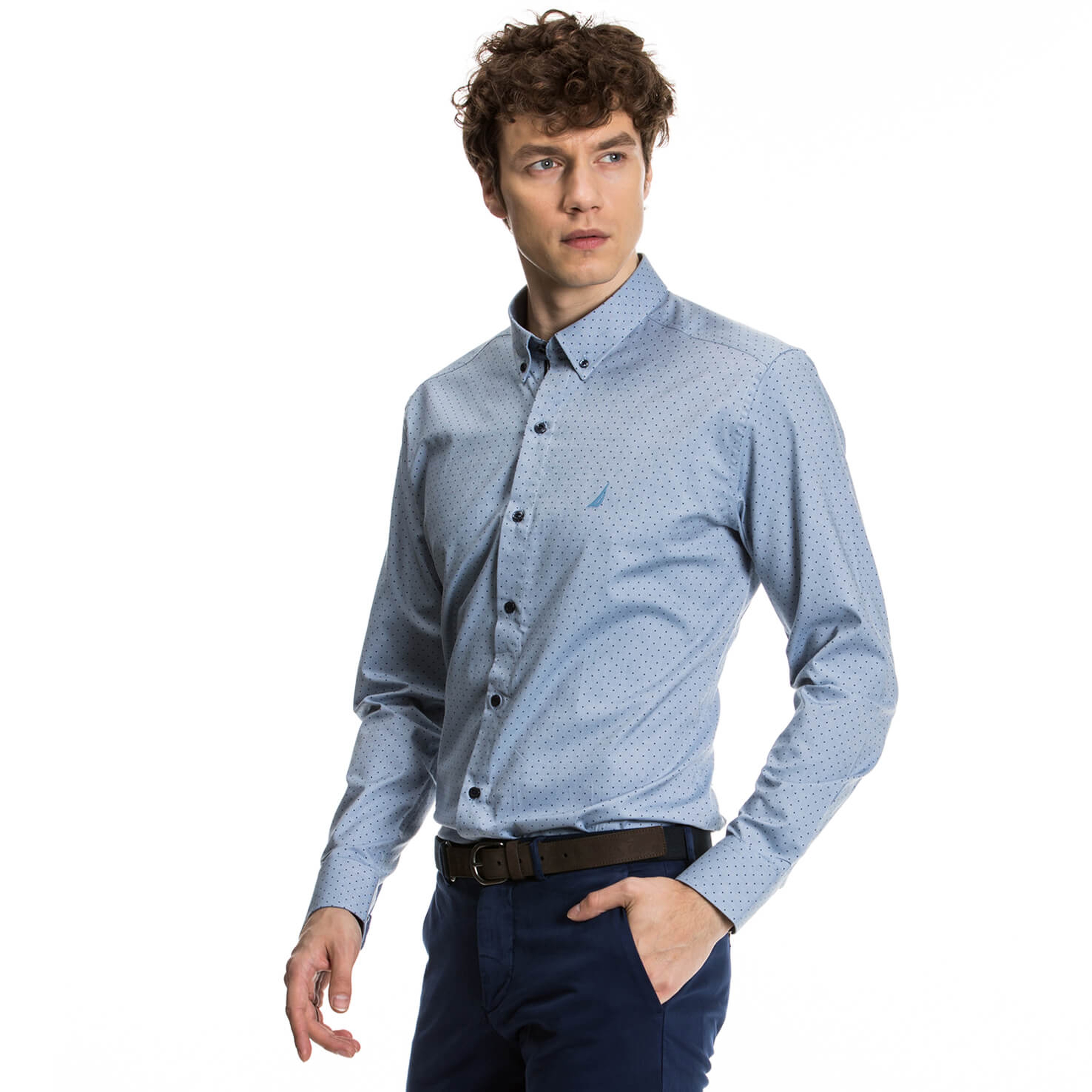 Nautica Erkek Mavi Uzun Kollu Slim Fit Gömlek