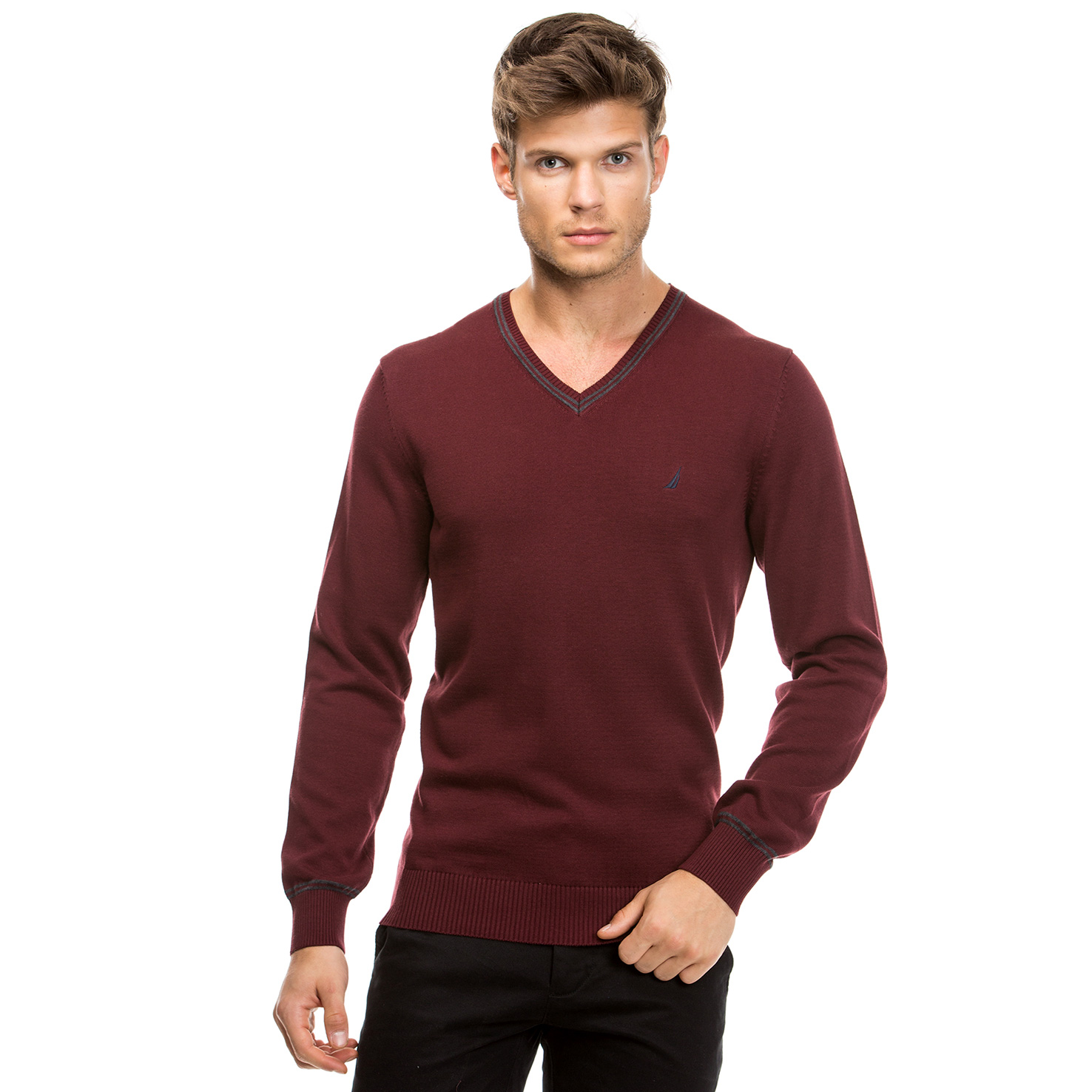 Nautica Erkek Bordo Regular Fit Triko