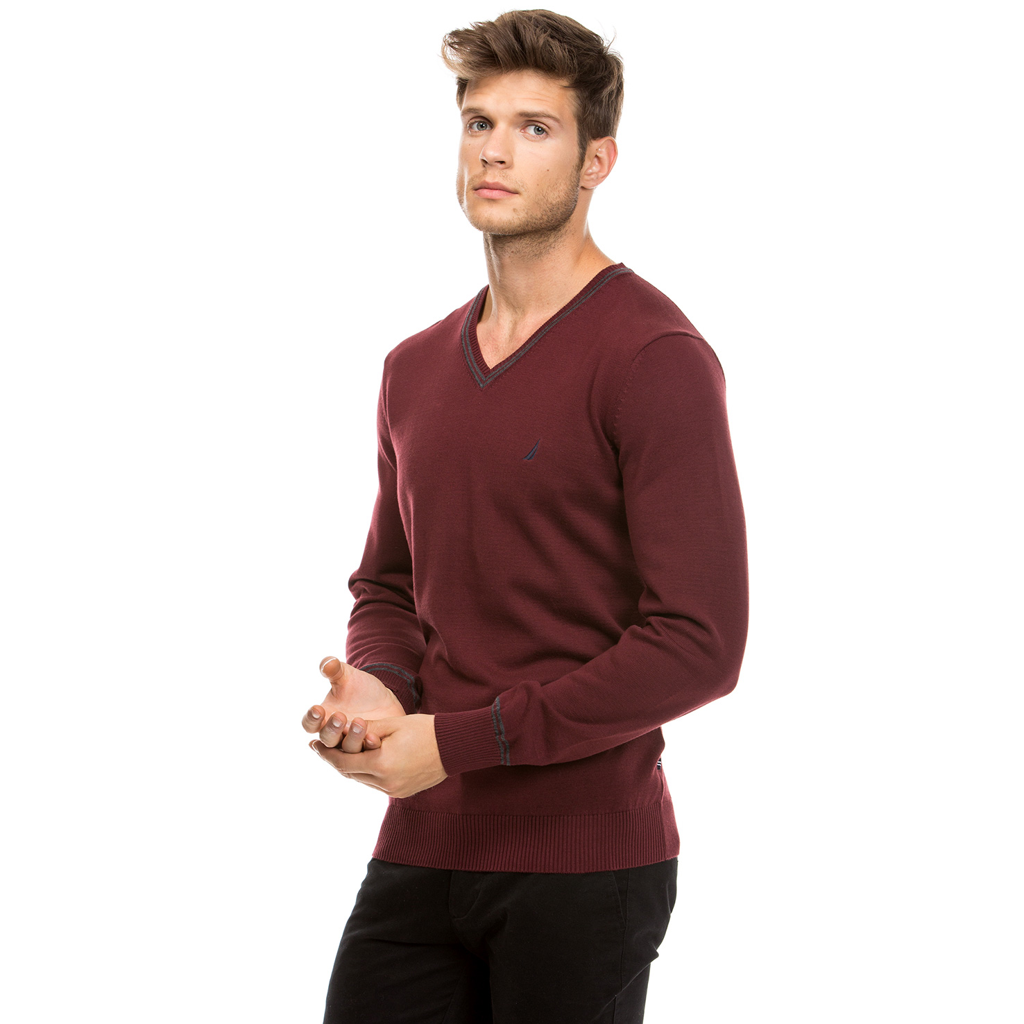 Nautica Erkek Bordo Regular Fit Triko