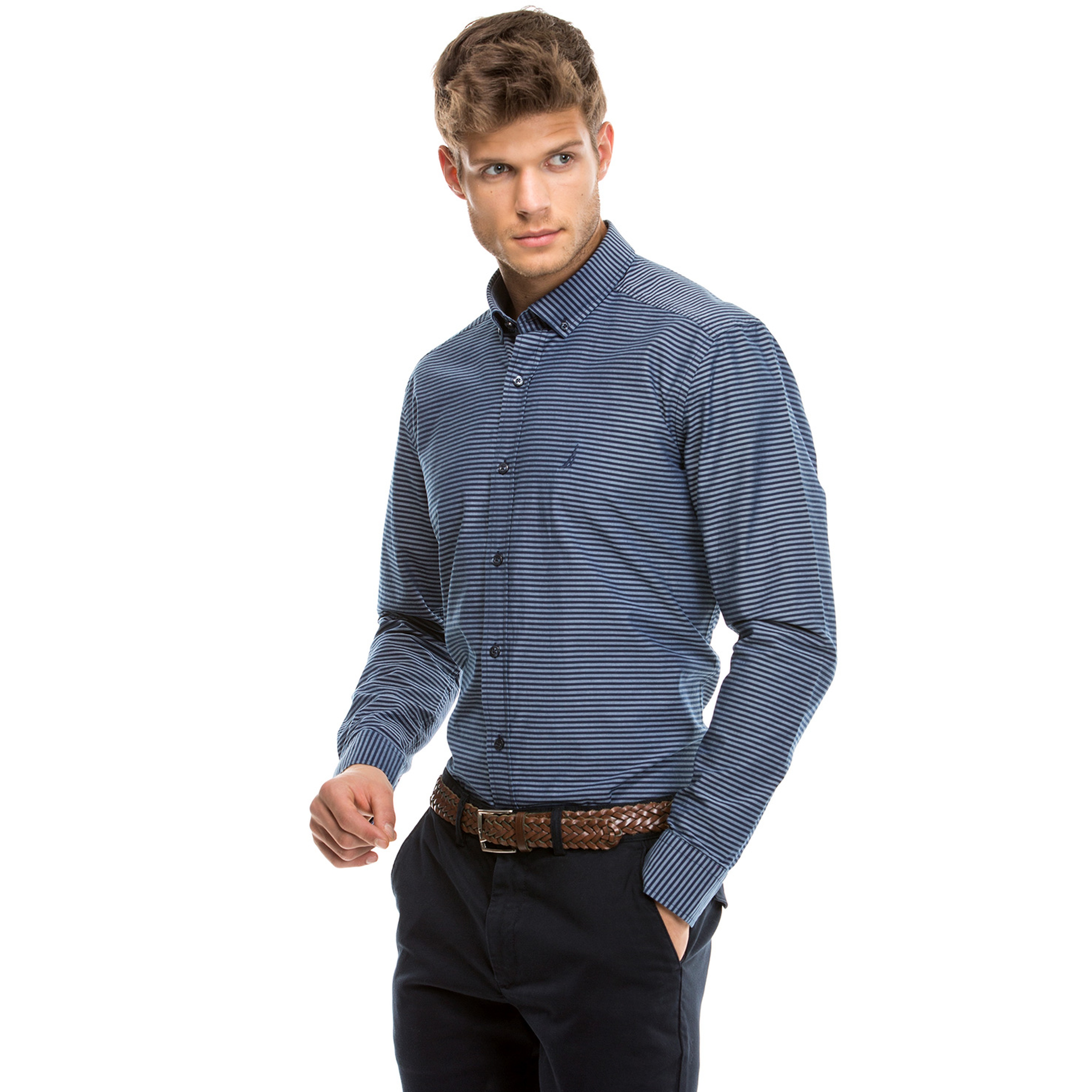 Nautica Erkek Lacivert Uzun Kollu Slim Fit Gömlek