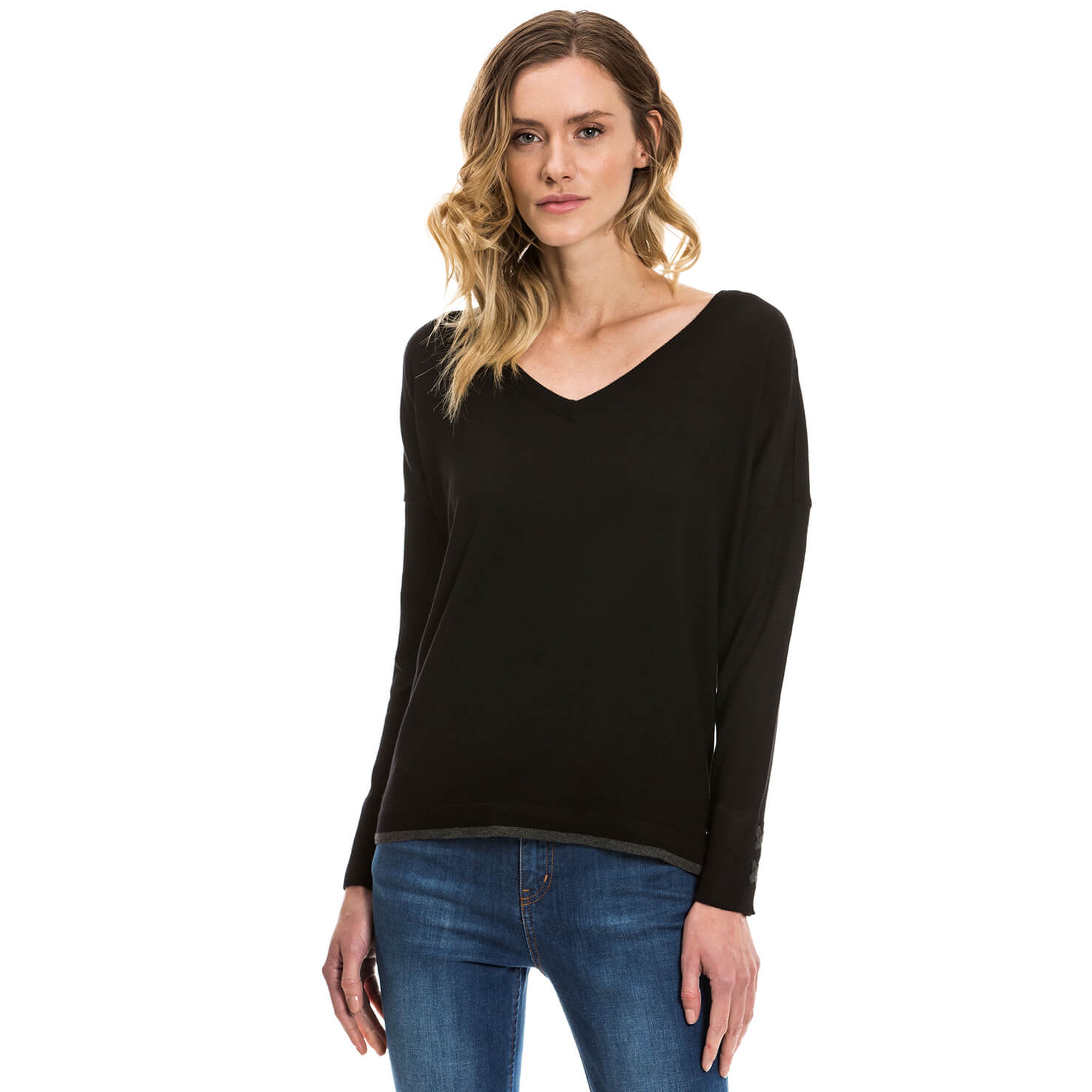 NAUTICA KADIN SİYAH UZUN KOLLU TRİKO KAZAK