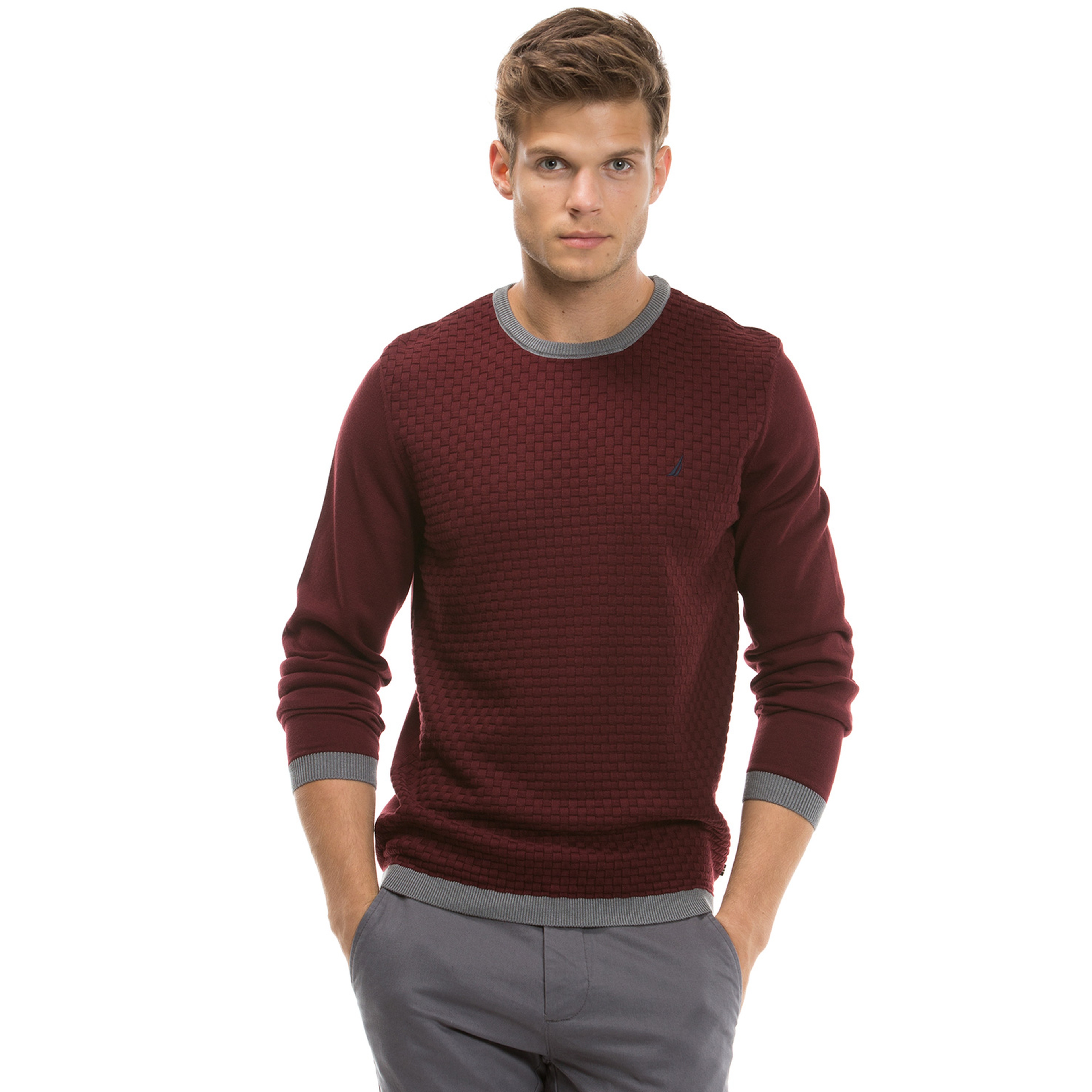 Nautica Erkek Bordo Regular Fit Triko