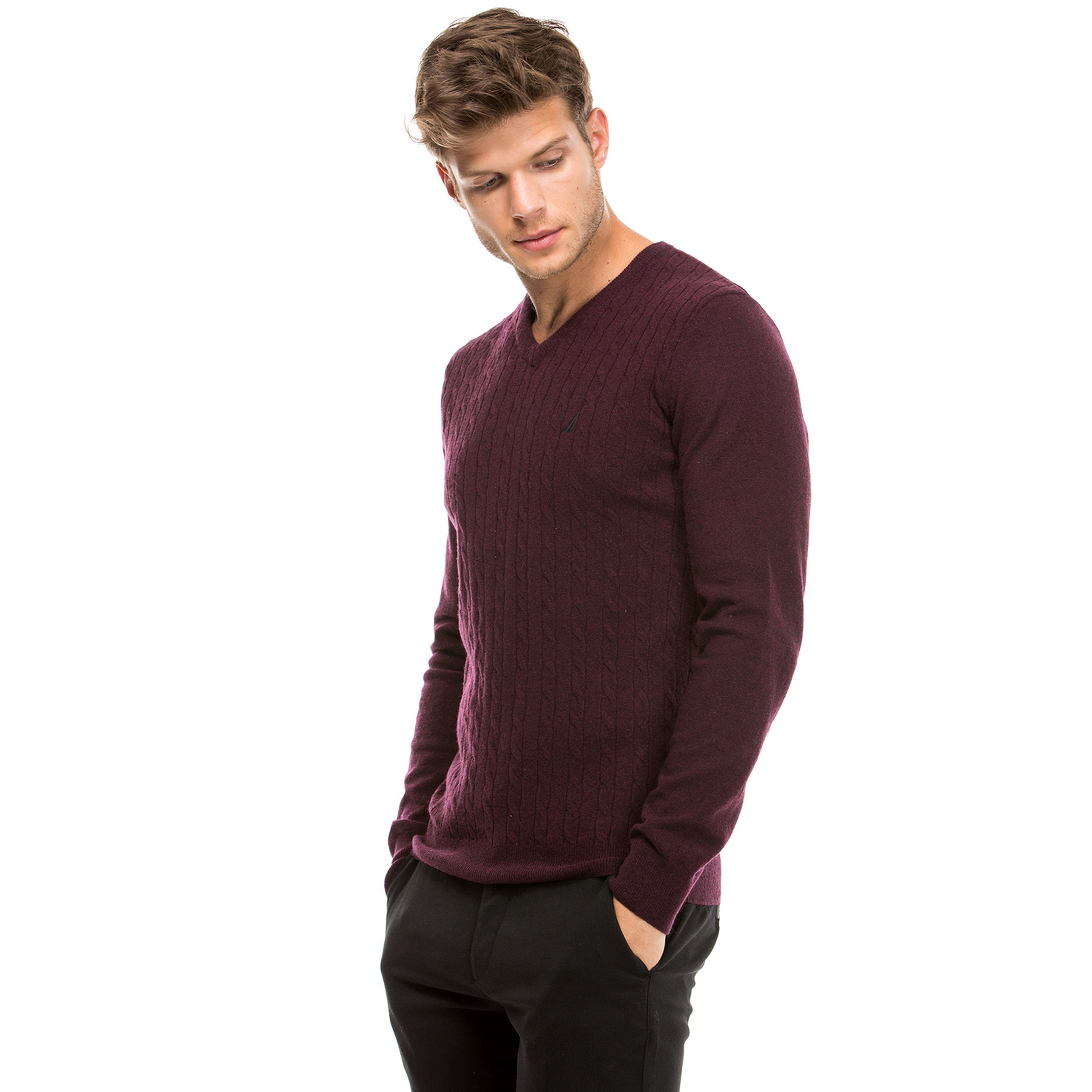 Nautica Erkek Bordo Regular Fit Triko