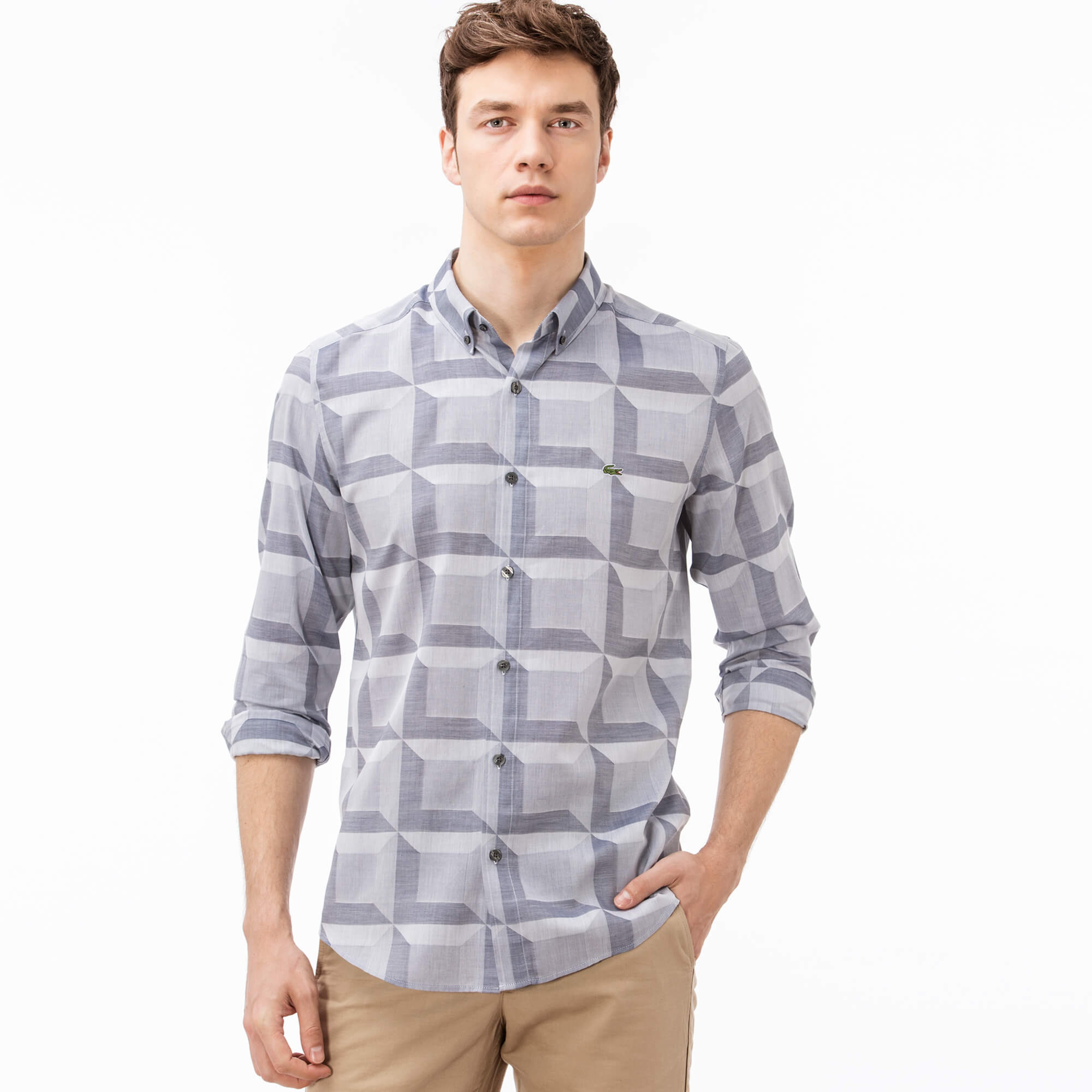 Lacoste Erkek Mavi Slim Fit Uzun Kollu Gömlek