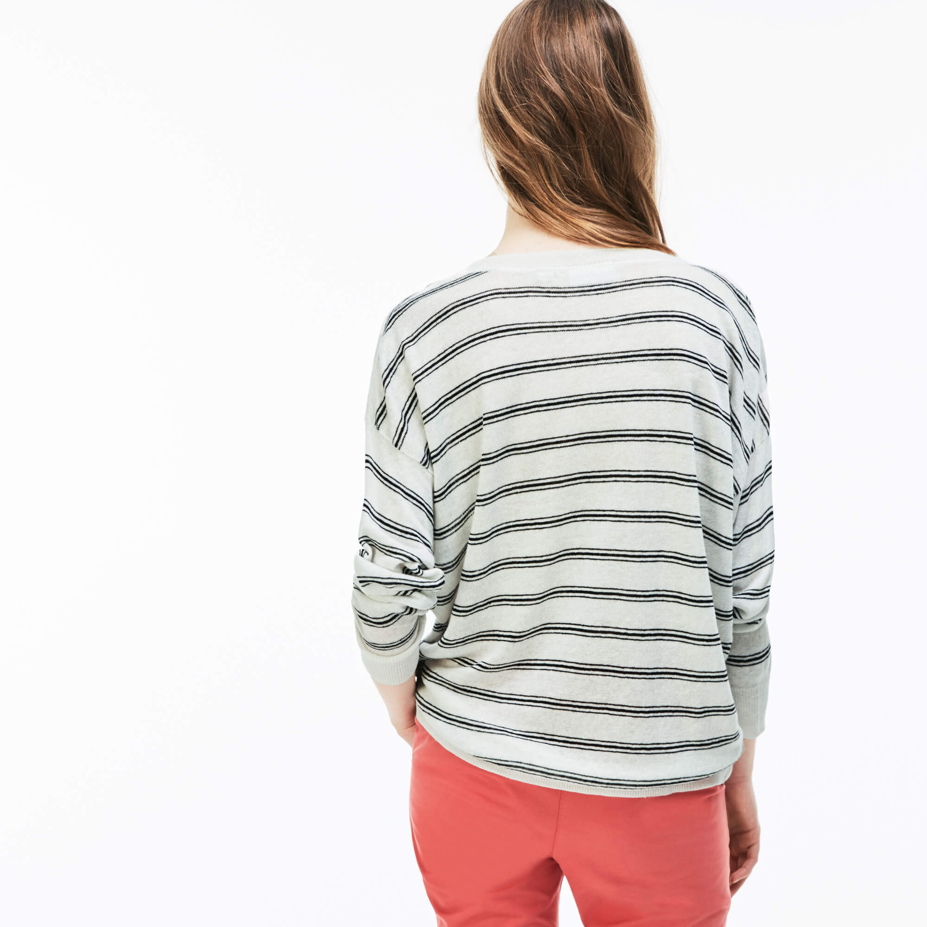 Lacoste Kadın Siyah Çizgili Triko