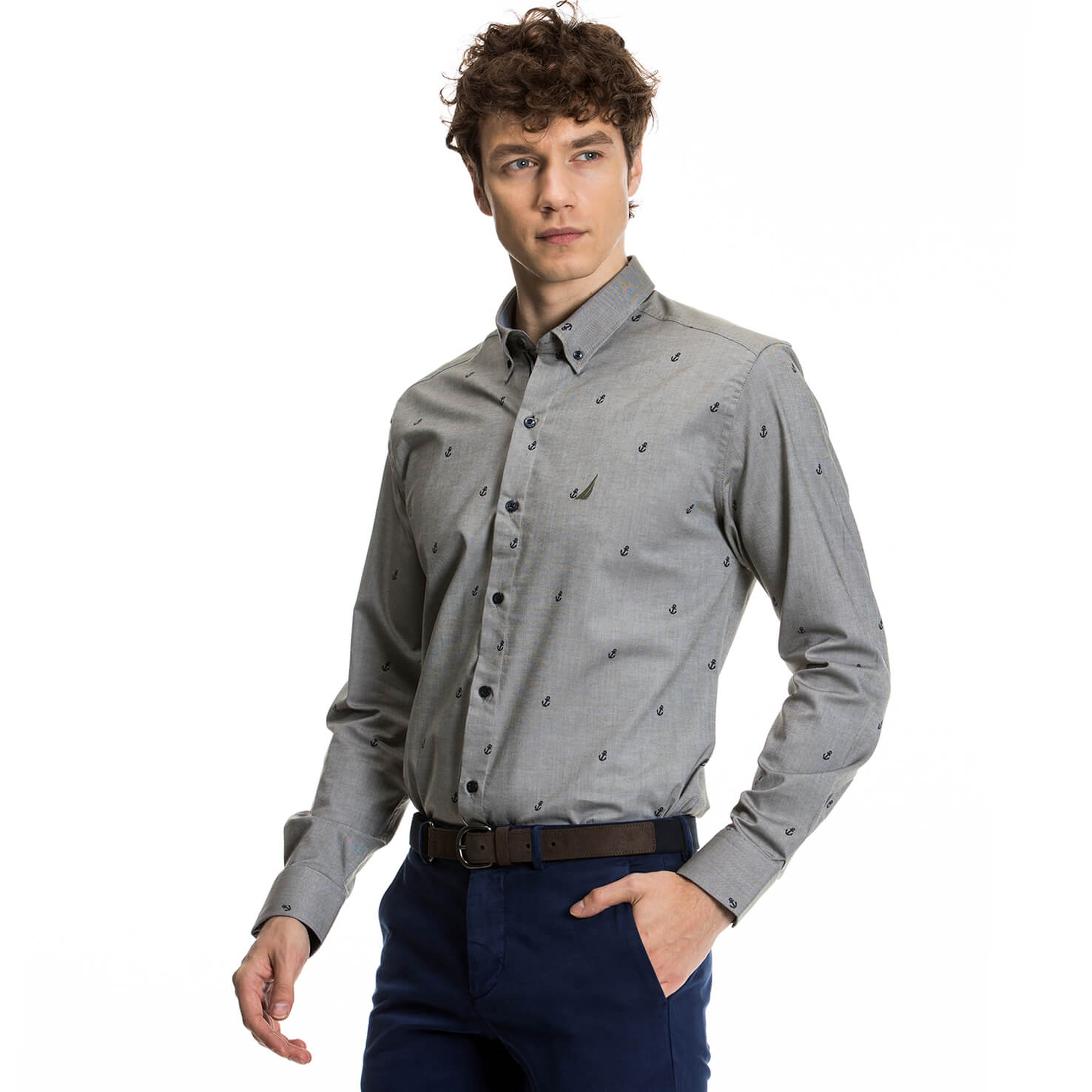 Nautica Erkek Mavi Uzun Kollu Slim Fit Gömlek