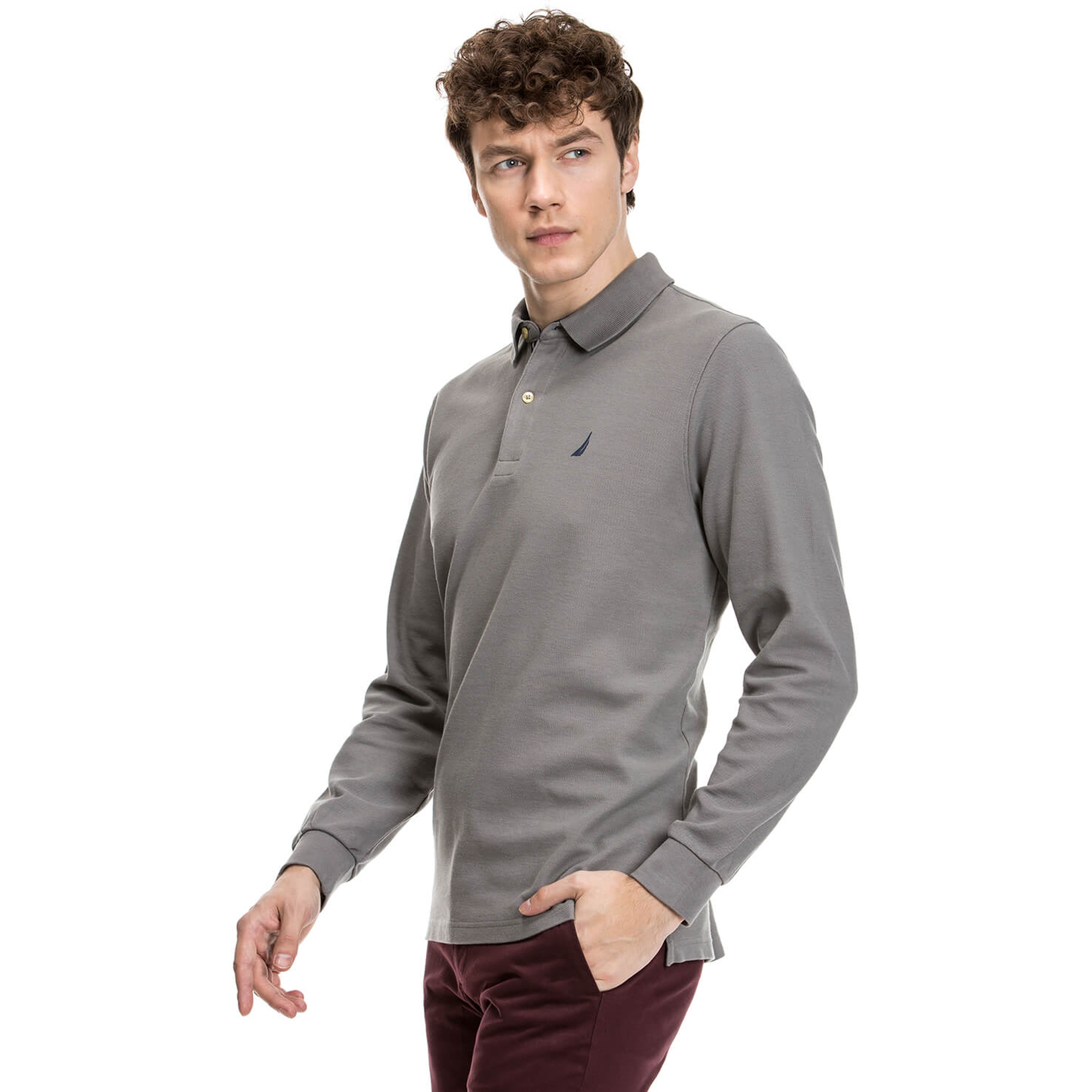 Nautica Erkek Gri Uzun Kollu Regular Fit Polo
