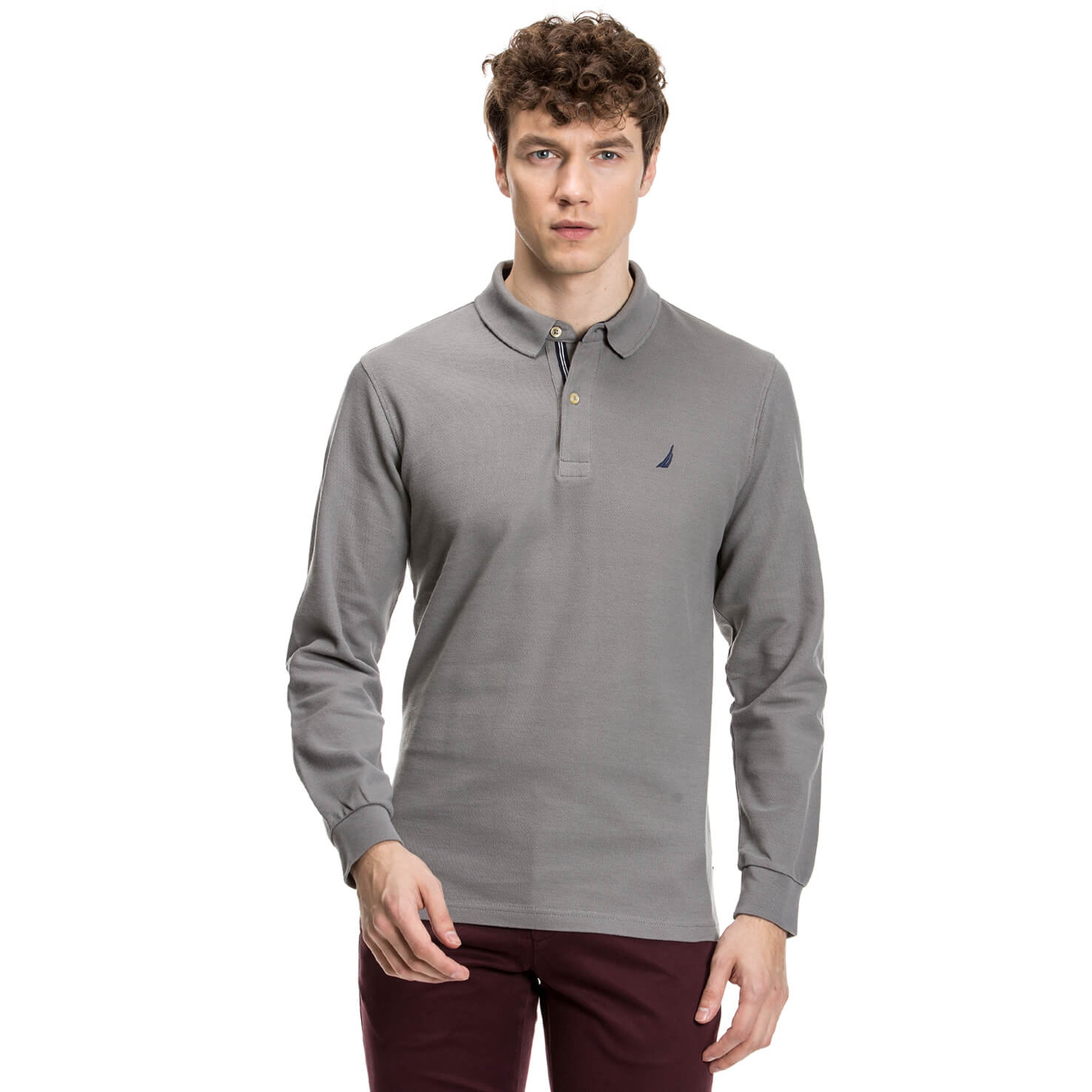 Nautica Erkek Gri Uzun Kollu Regular Fit Polo