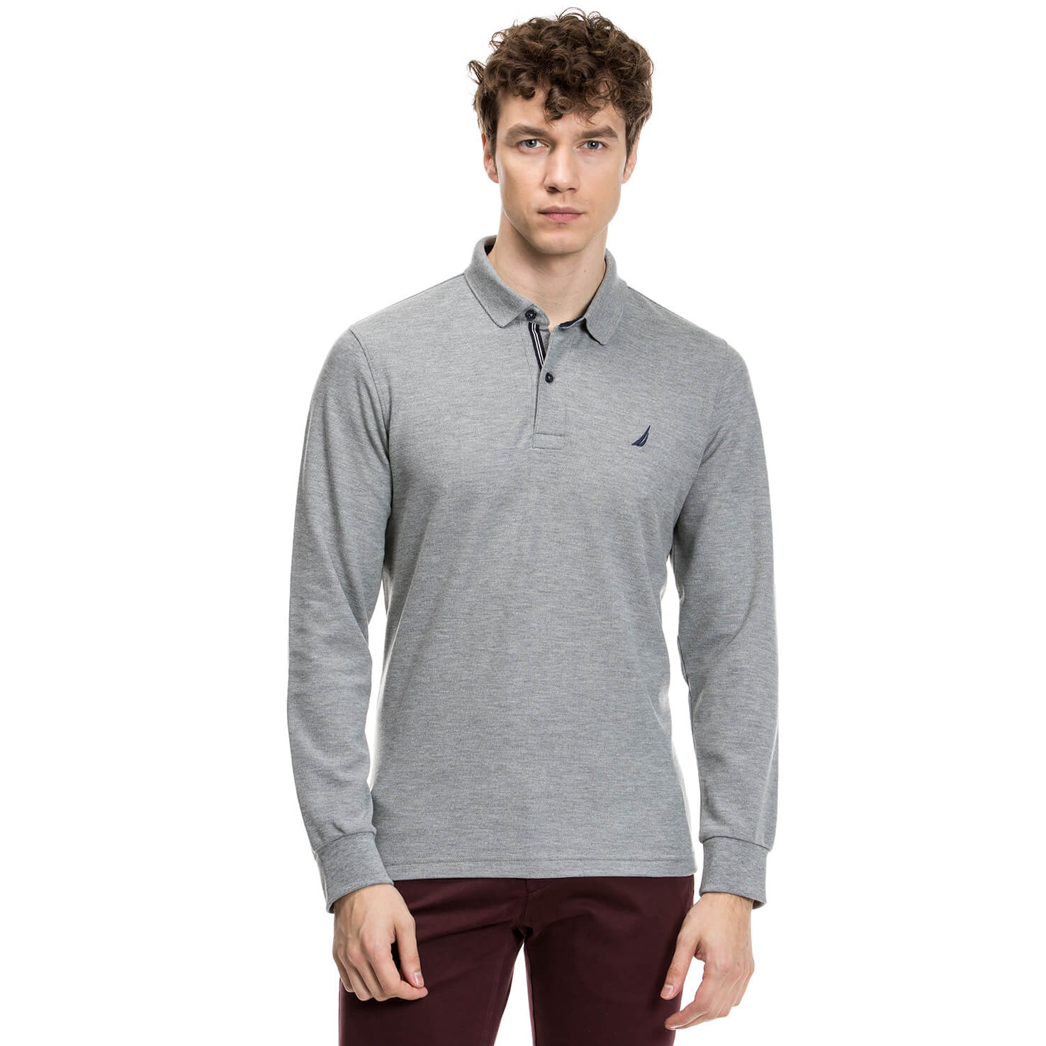 Nautica Erkek Gri Uzun Kollu Regular Fit Polo