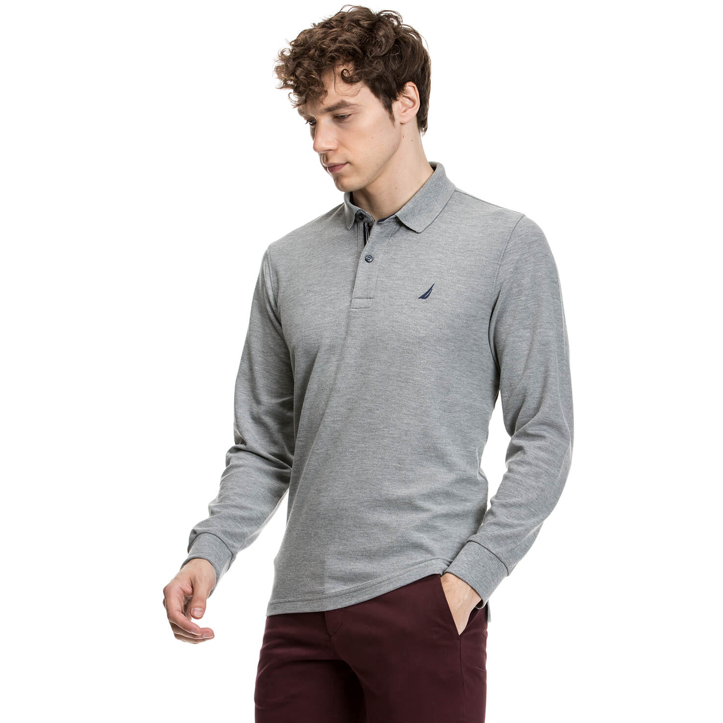 Nautica Erkek Gri Uzun Kollu Regular Fit Polo