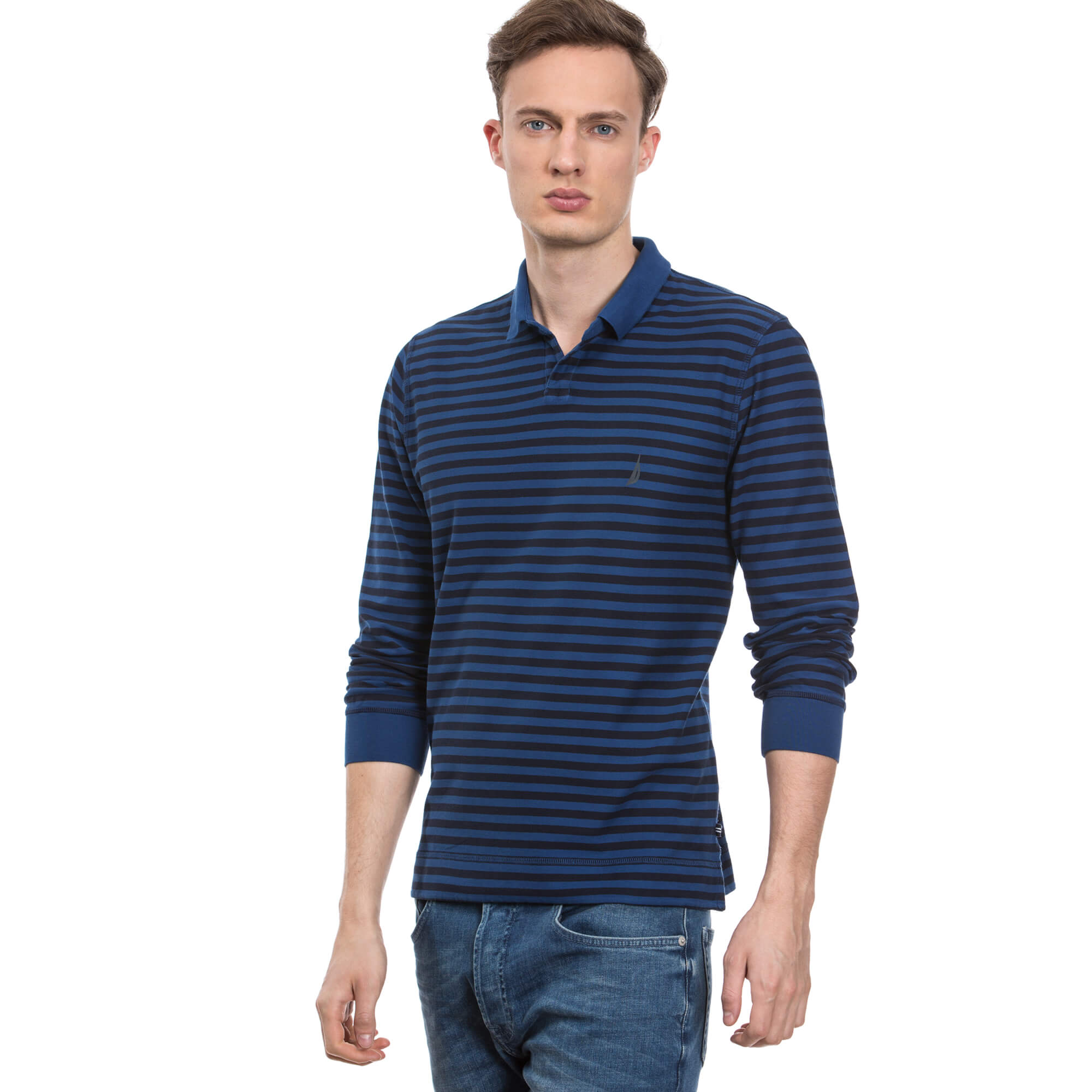 Nautica Erkek Mavi Uzun Kollu Slim Fit Polo