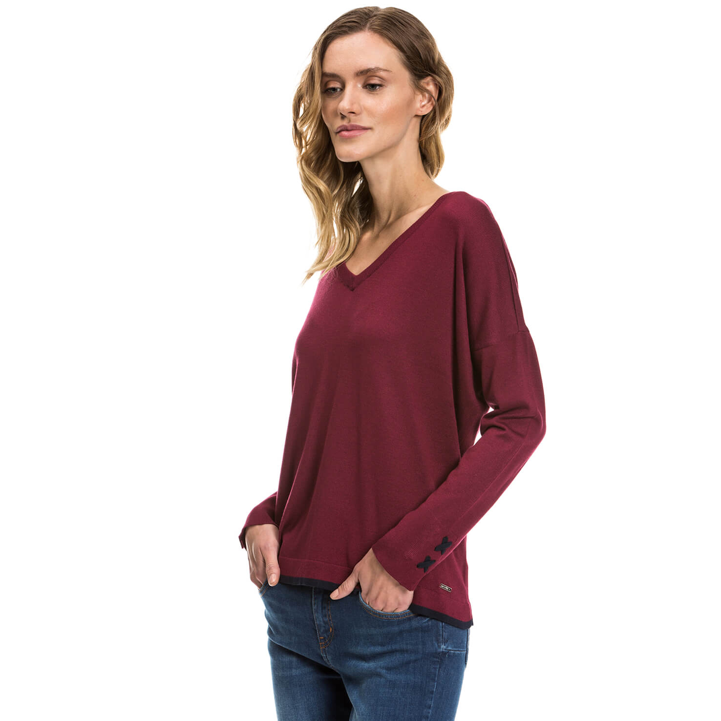 Nautica Kadın Bordo Regular Fit Triko