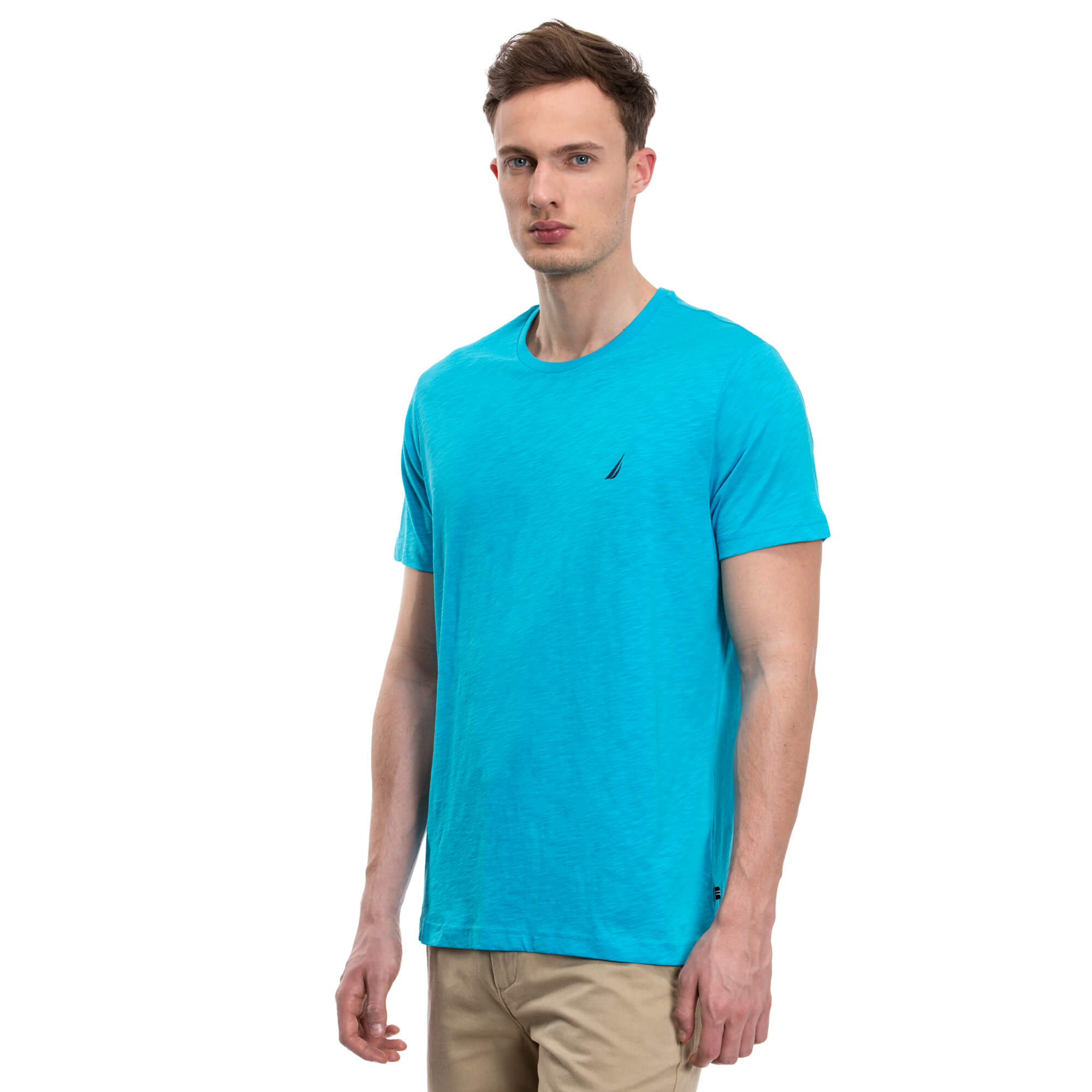 NAUTICA ERKEK MAVİ KISA KOLLU BİSİKLET YAKA SLIM FIT T-SHIRT