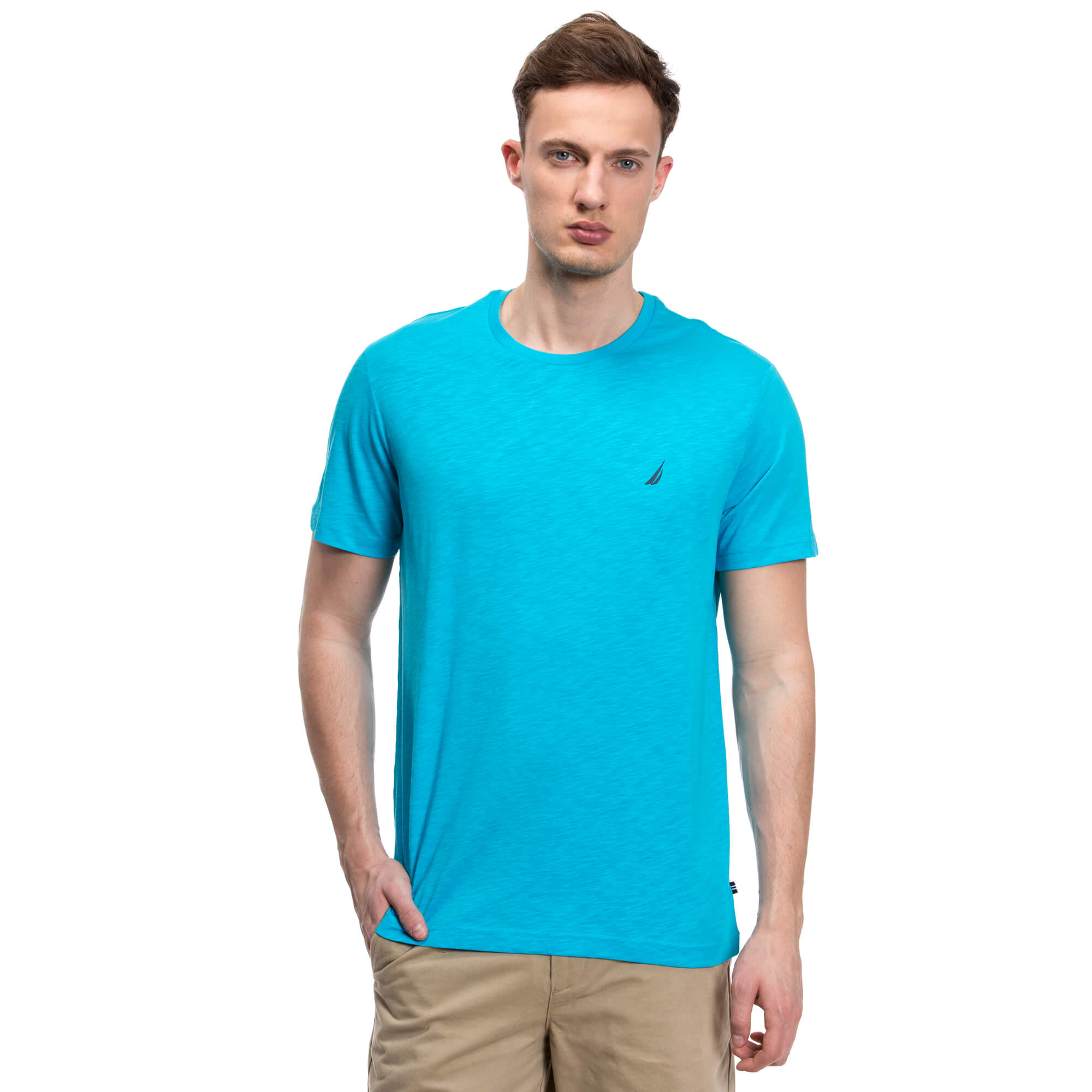 NAUTICA ERKEK MAVİ KISA KOLLU BİSİKLET YAKA SLIM FIT T-SHIRT