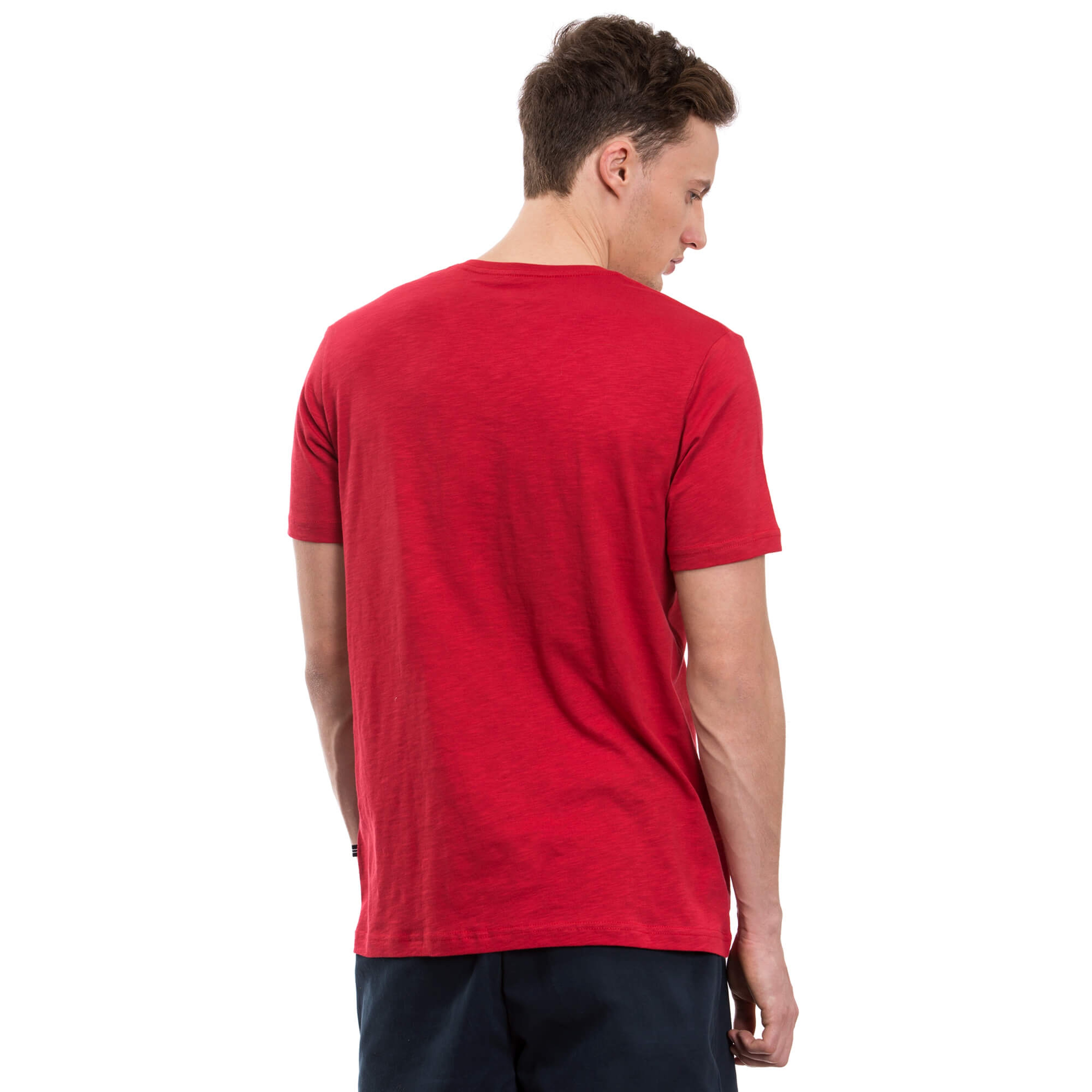 NAUTICA ERKEK KIRMIZI KISA KOLLU V YAKA SLIM FIT T-SHIRT