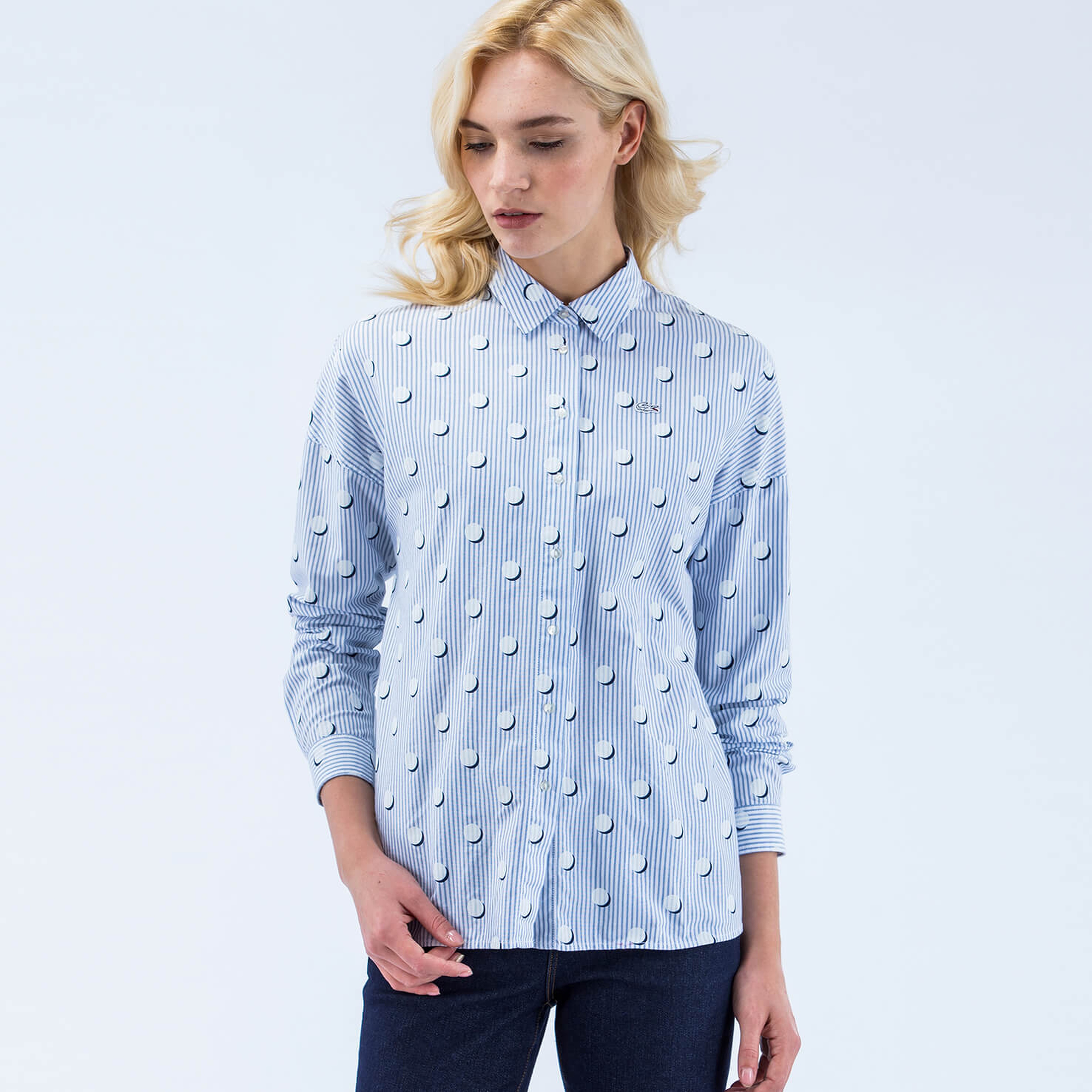 Lacoste Kadın Mavi Uzun Kollu Gömlek