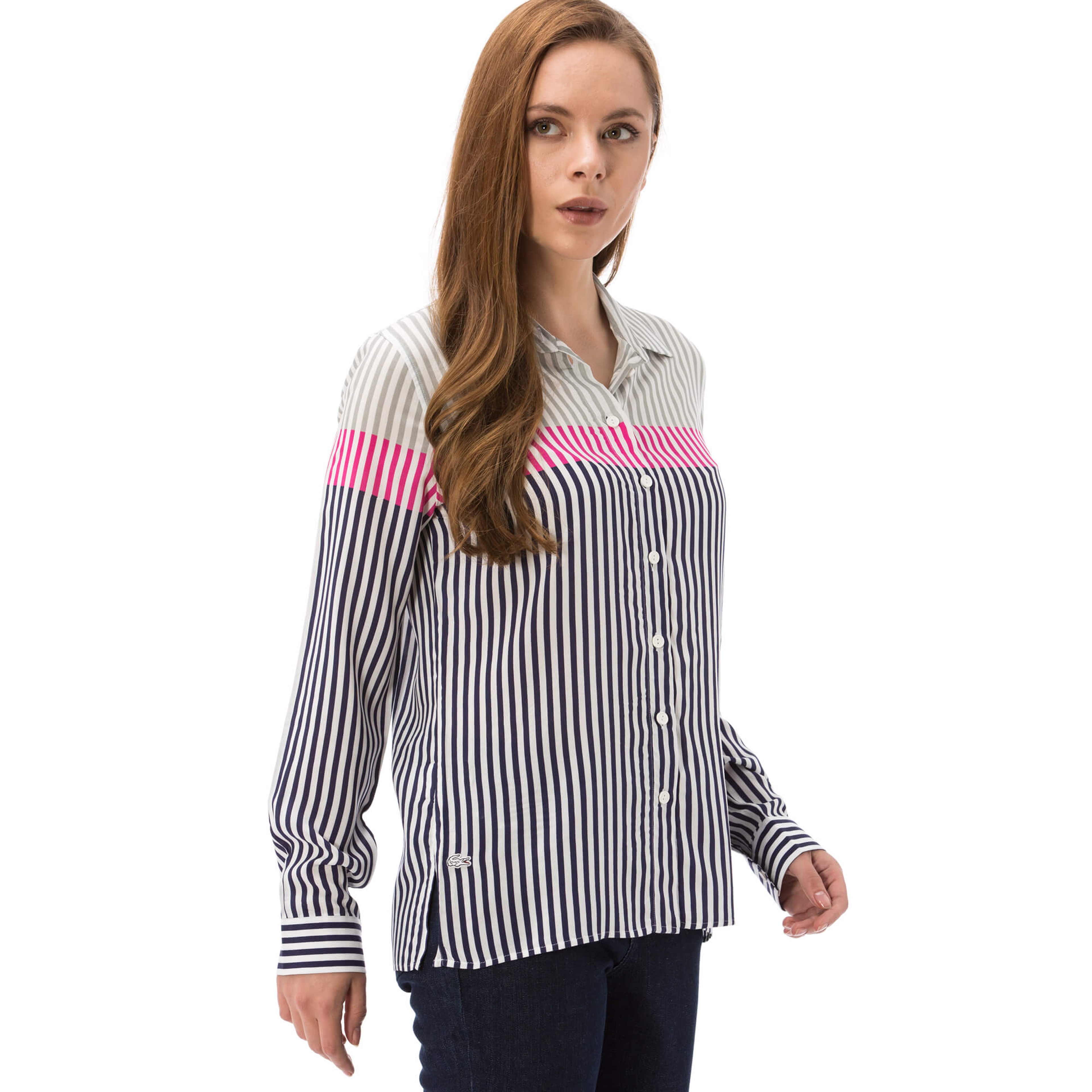 Lacoste Kadın Çizgili Uzun Kollu Gömlek