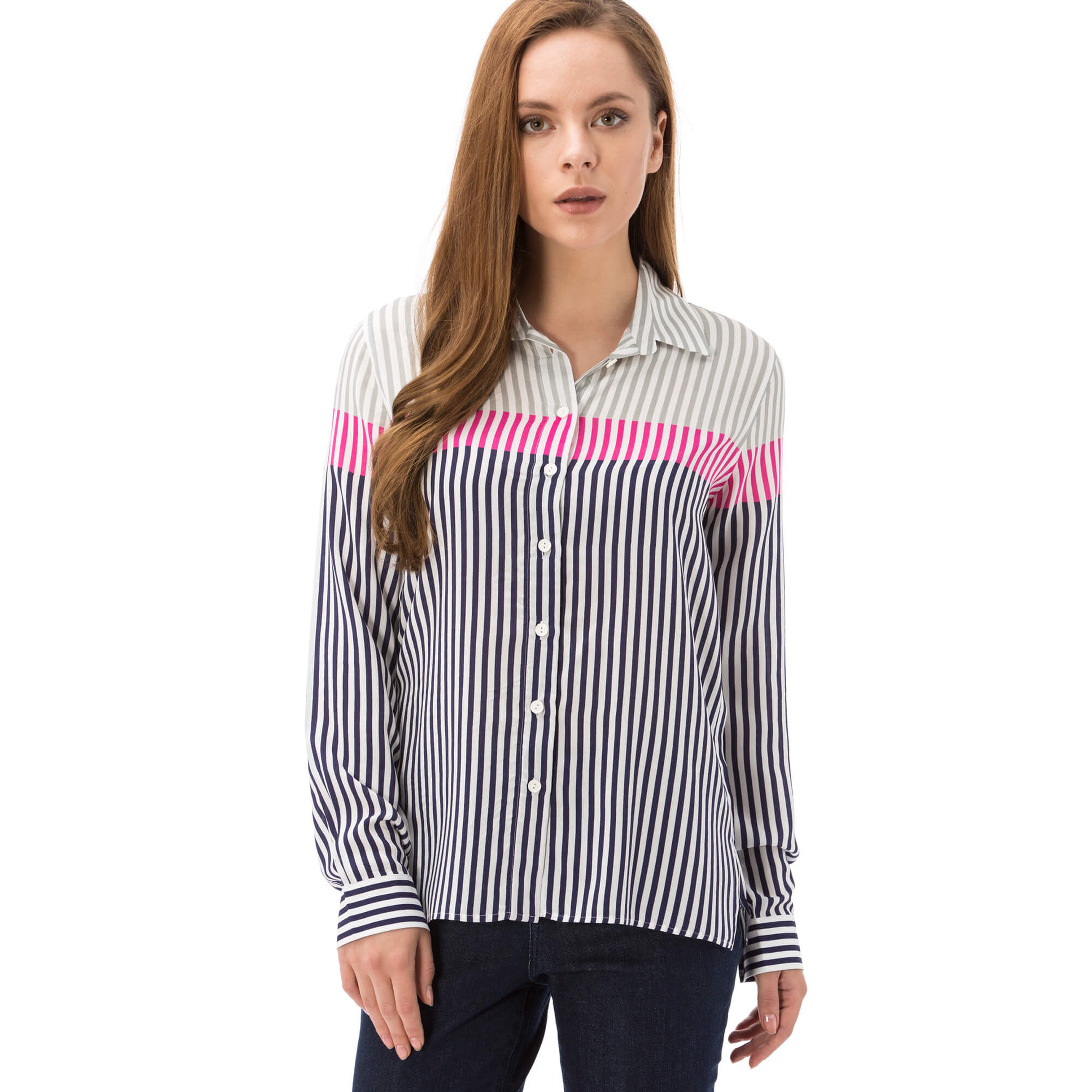 Lacoste Kadın Çizgili Uzun Kollu Gömlek