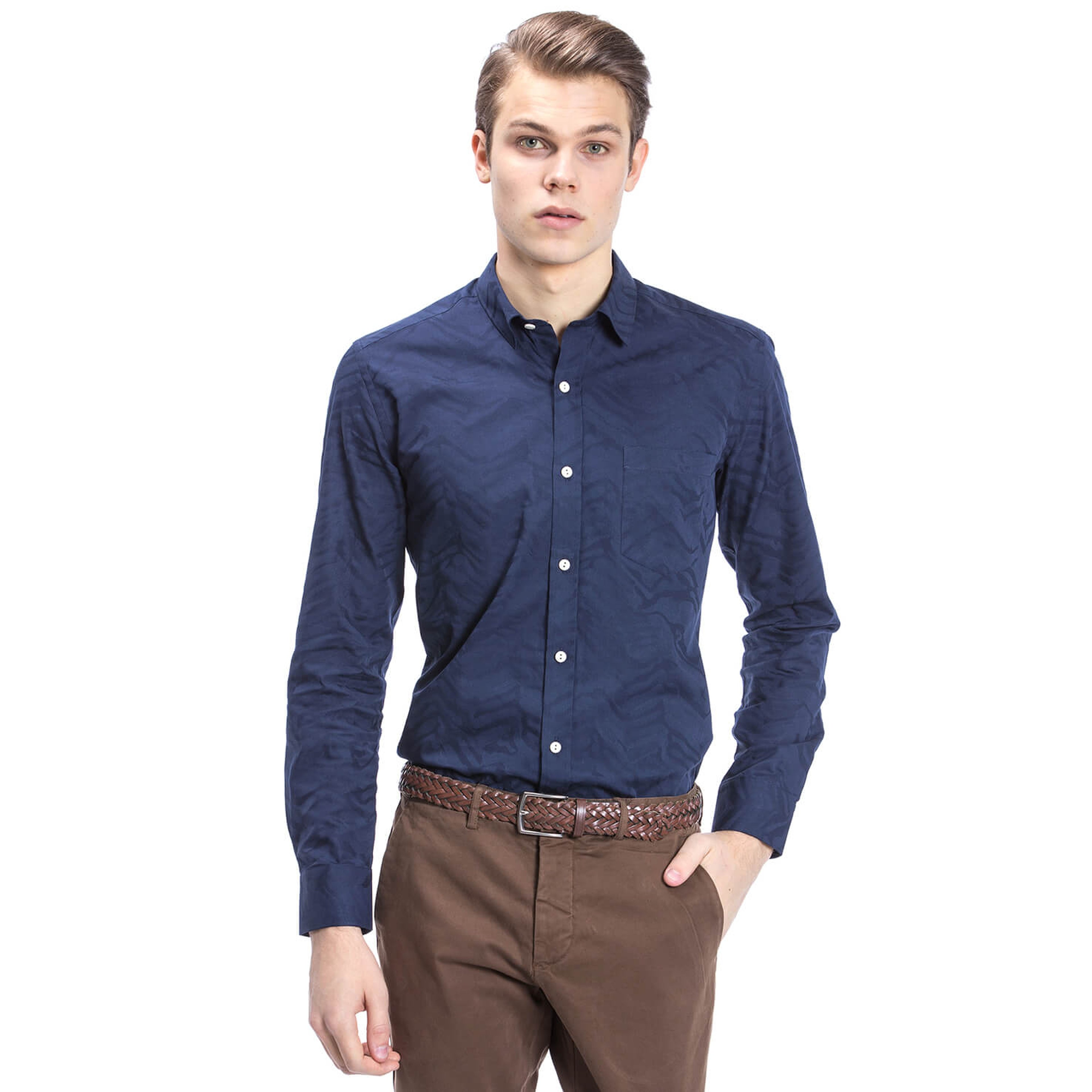 Nautica Erkek Lacivert Uzun Kollu Custom Fit Gömlek