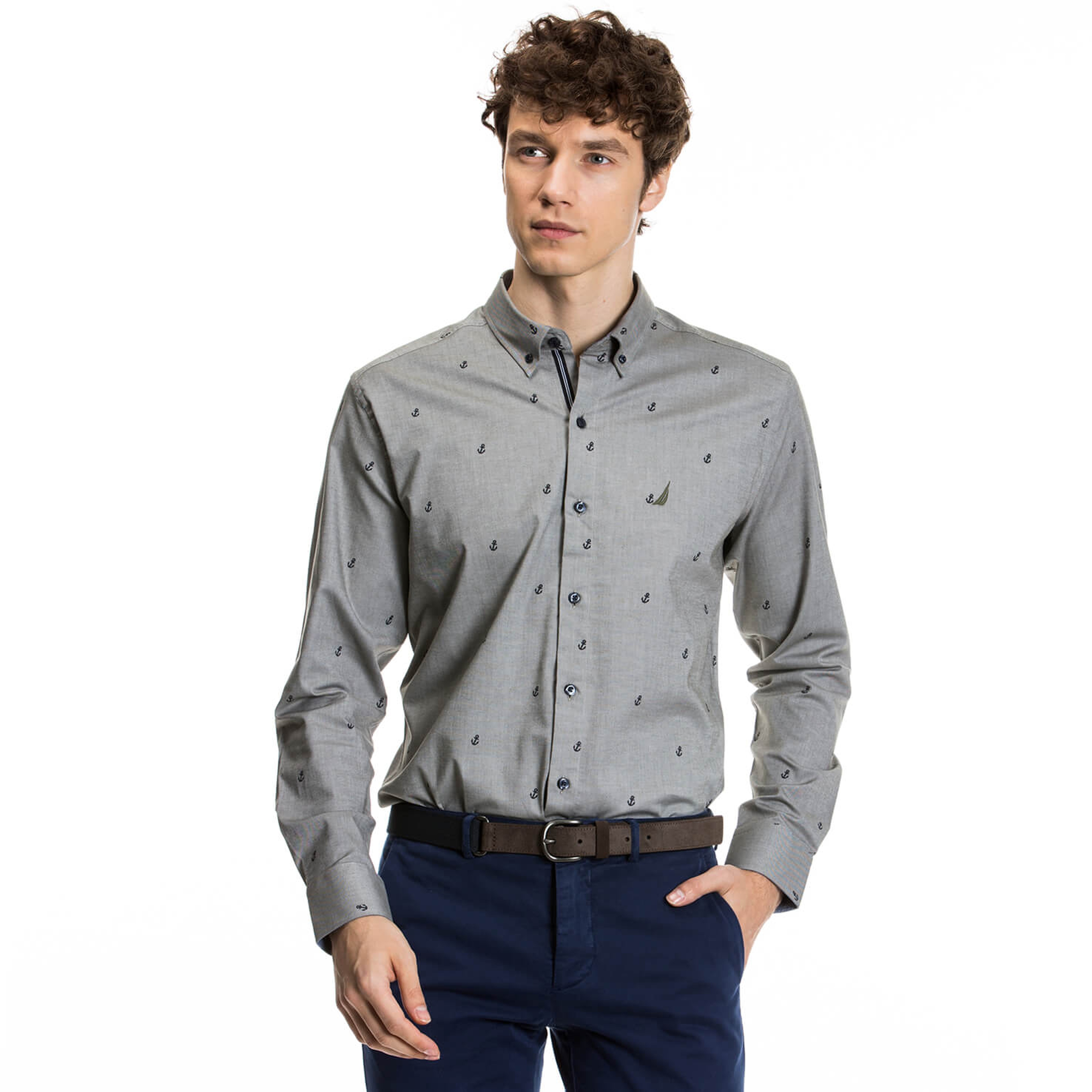 Nautica Erkek Mavi Uzun Kollu Slim Fit Gömlek