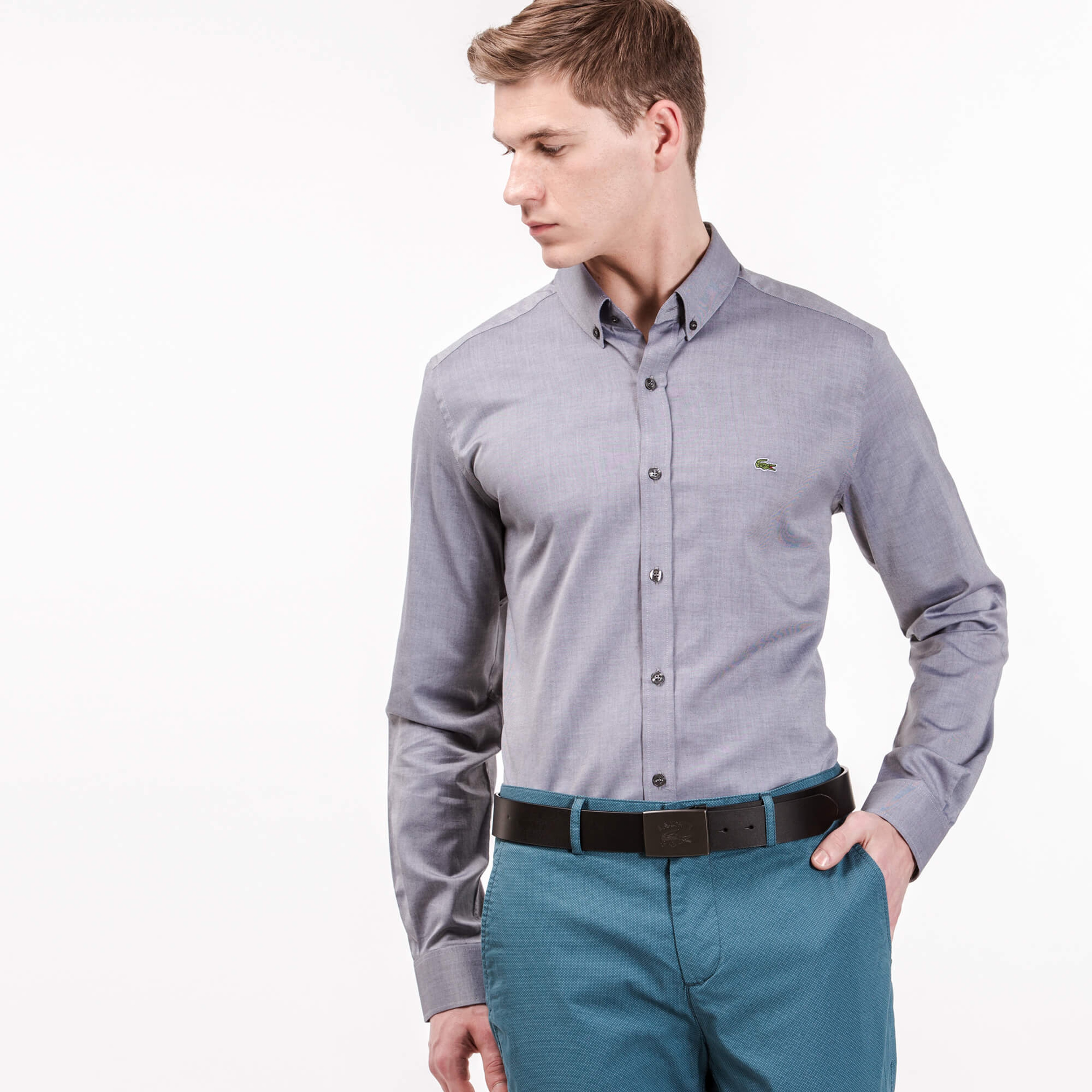 Lacoste Erkek Gri Uzun Kollu Slim Fit Gömlek