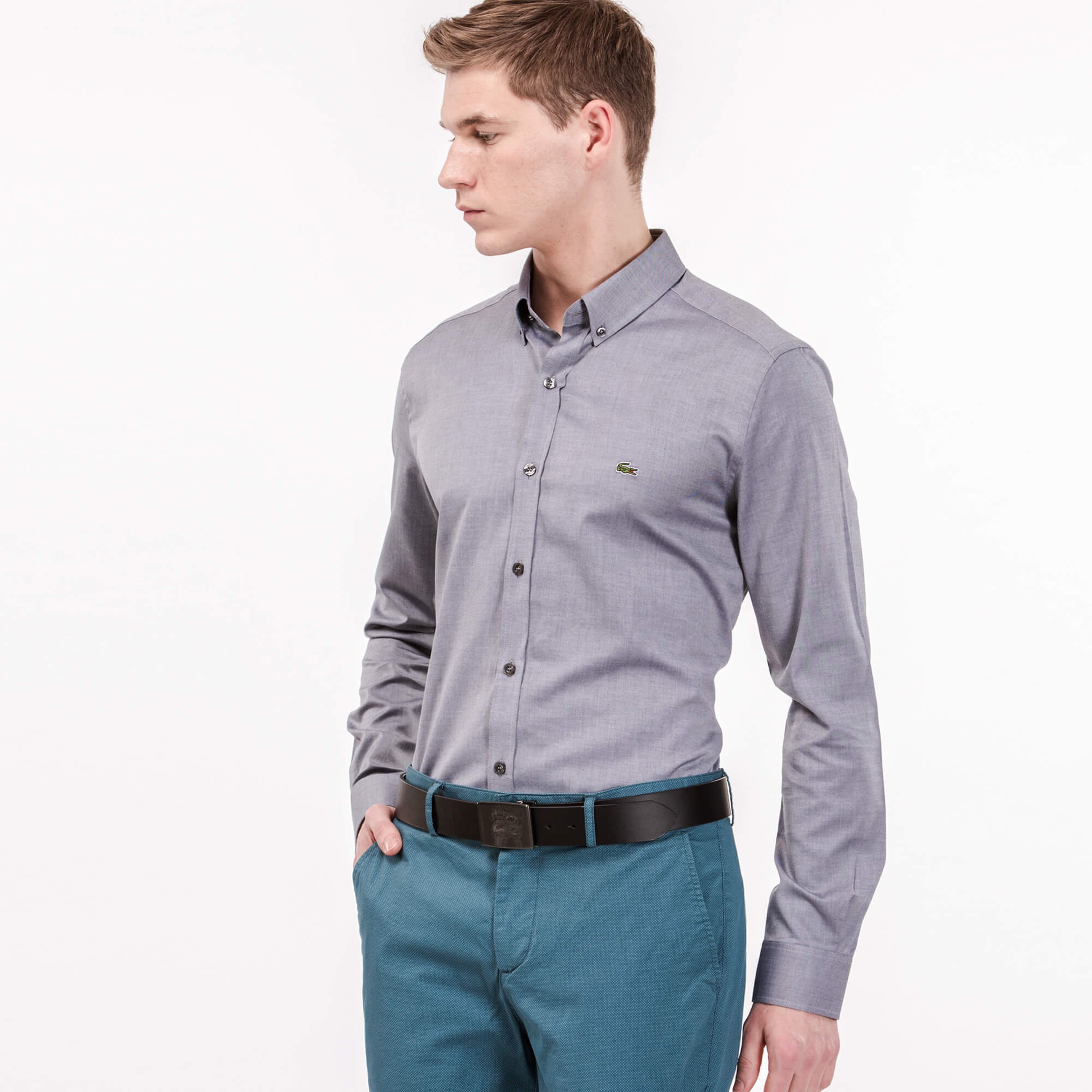 Lacoste Erkek Gri Uzun Kollu Slim Fit Gömlek