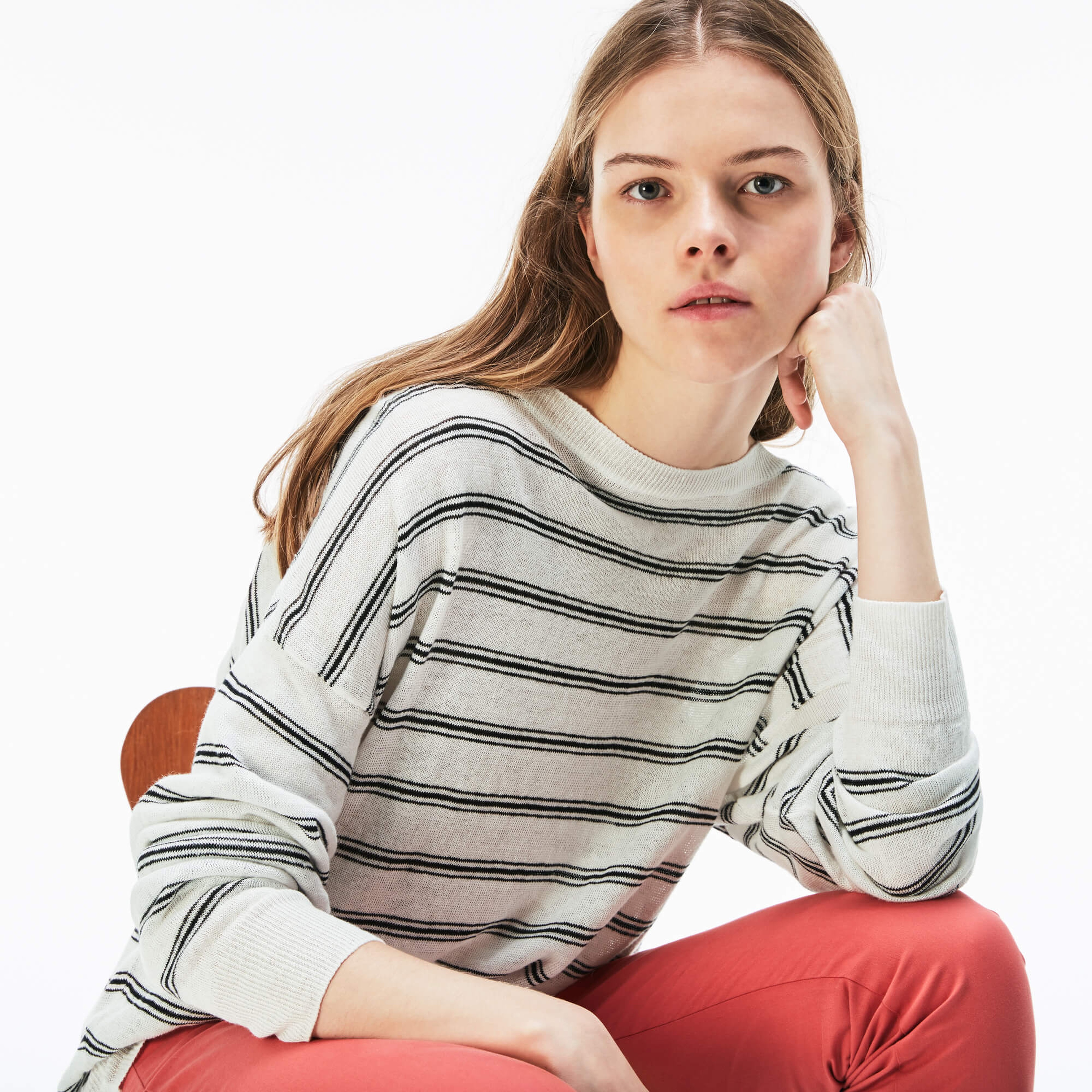 Lacoste Kadın Siyah Çizgili Triko