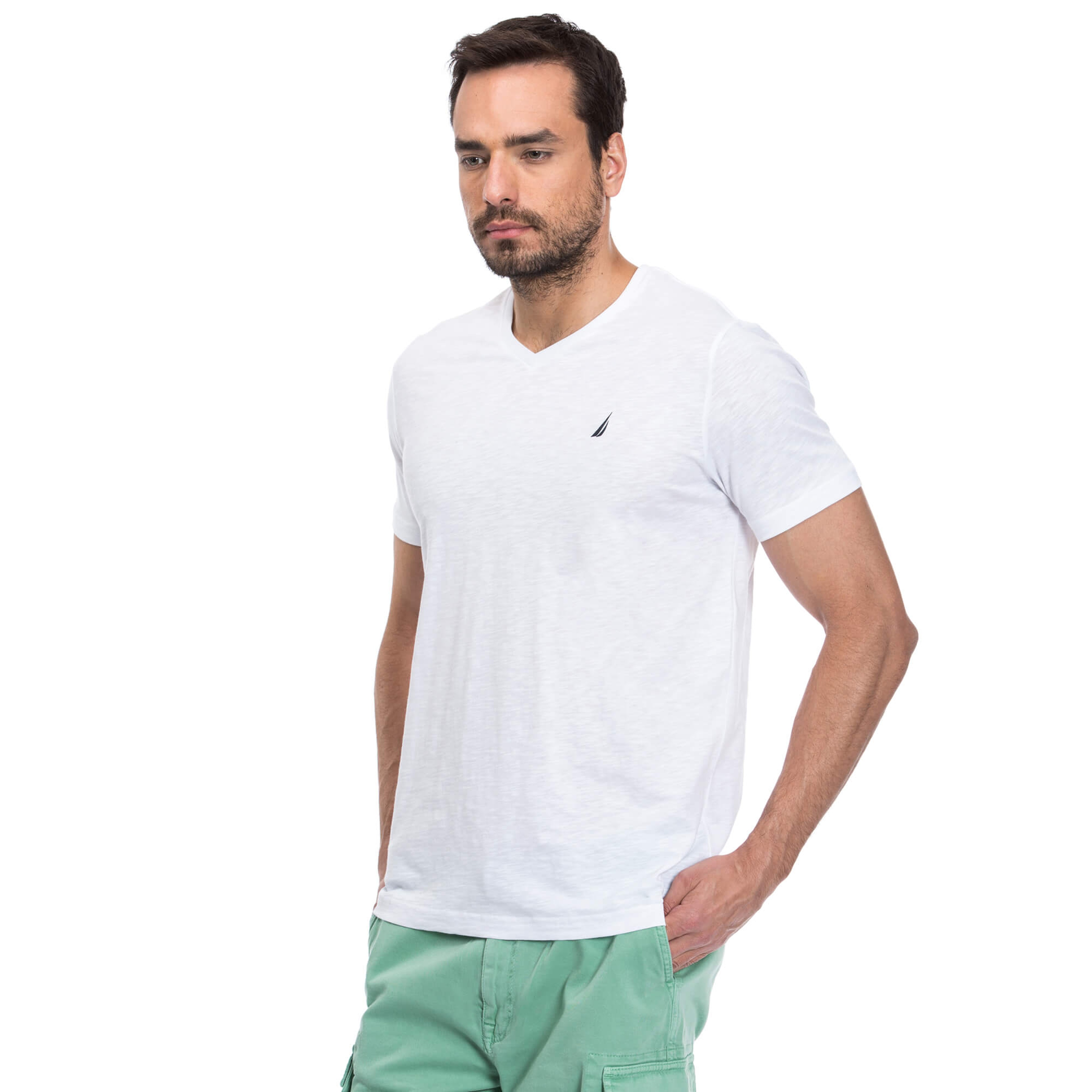 Nautica Erkek Beyaz V-Yaka T-Shirt
