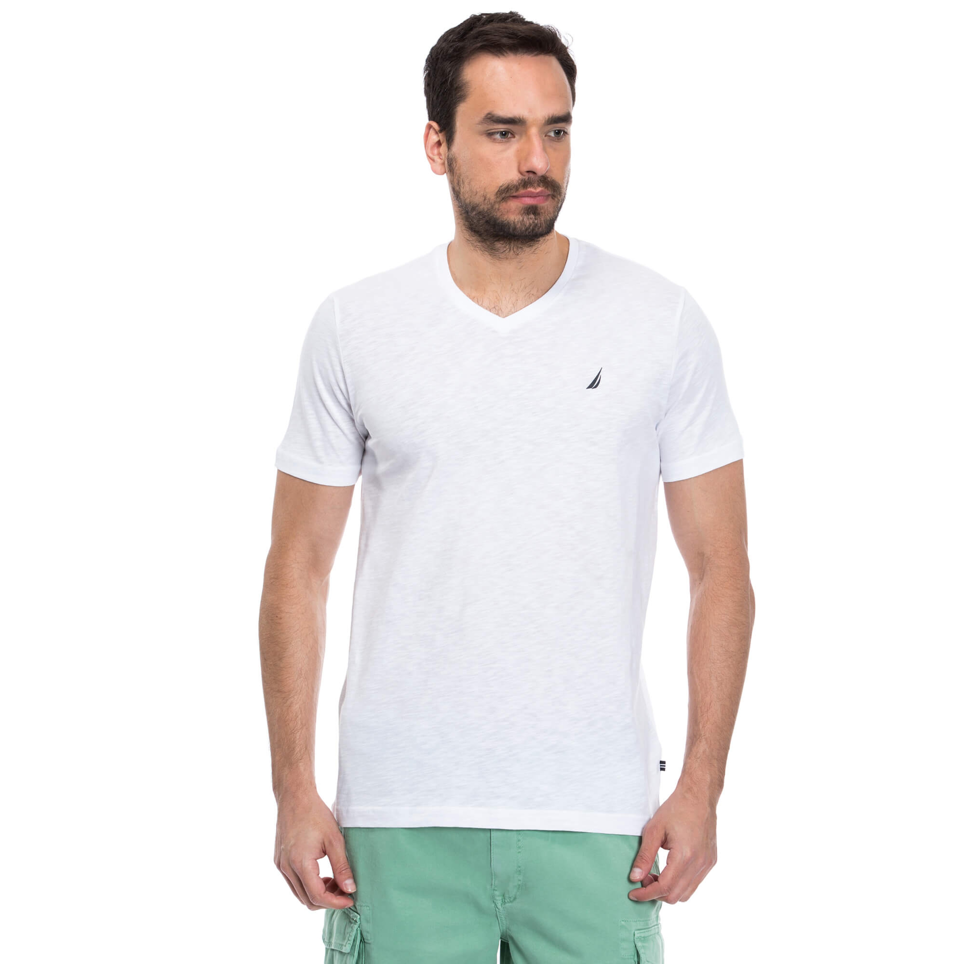 Nautica Erkek Beyaz V-Yaka T-Shirt