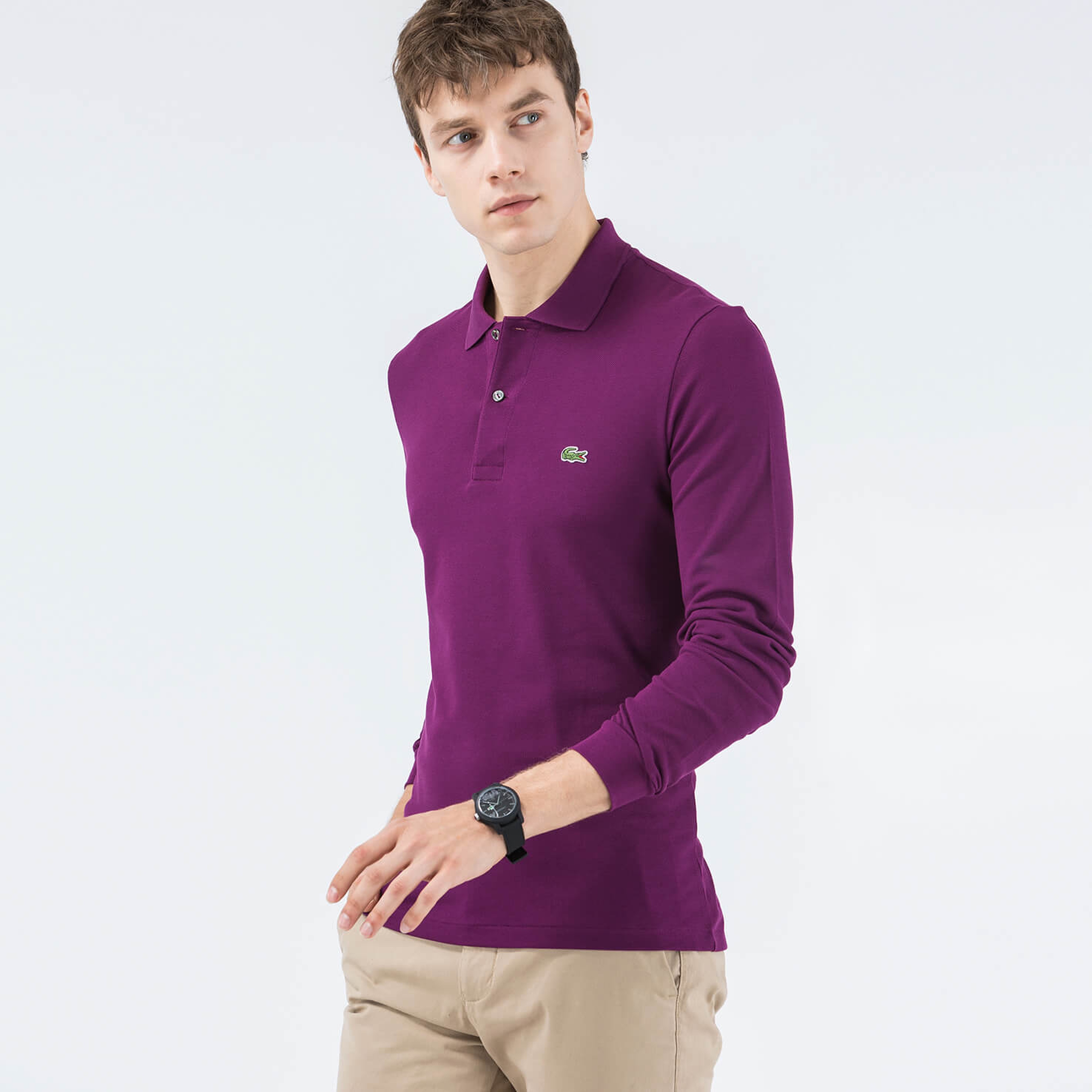 Lacoste Erkek Mor Regular Fit Uzun Kollu Polo