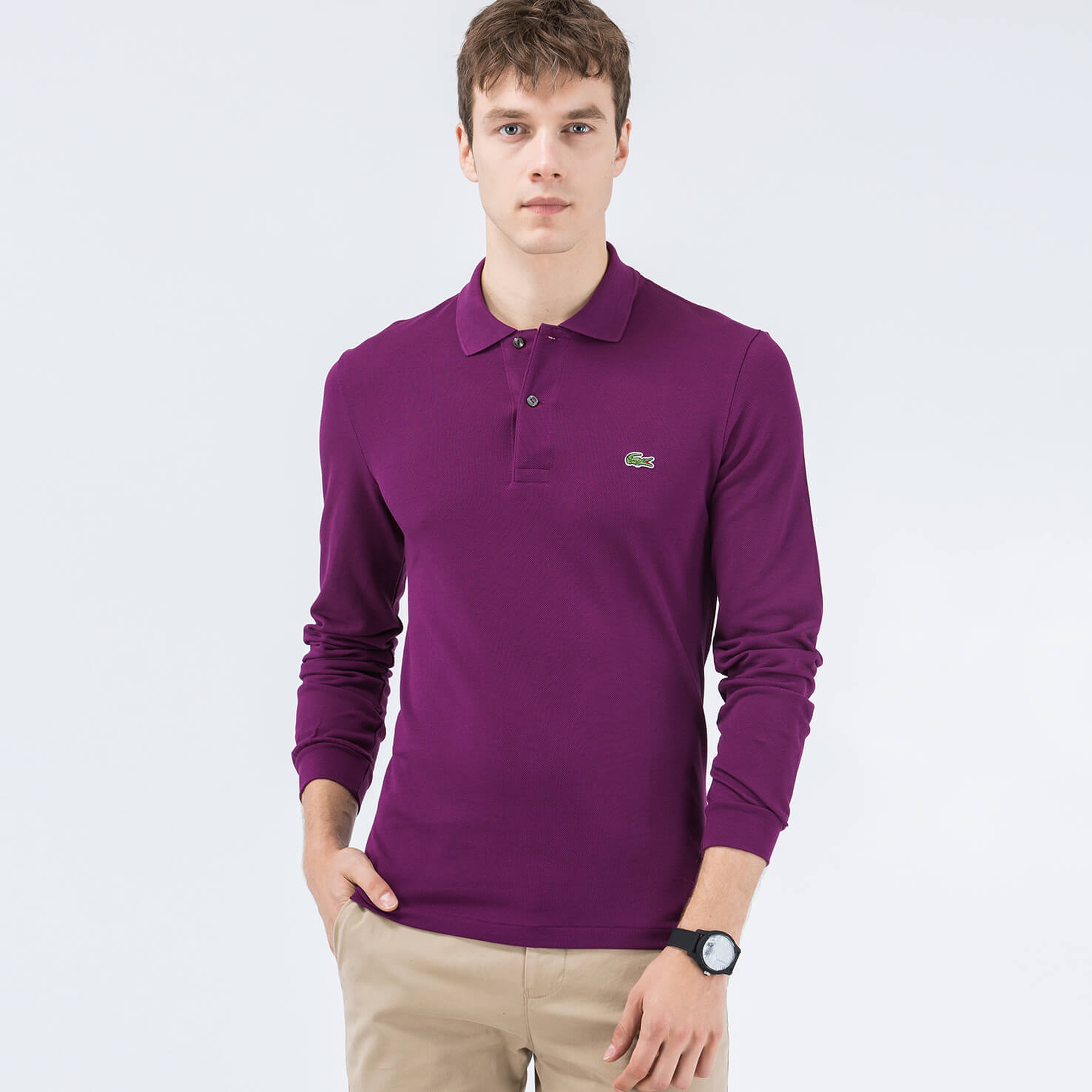 Lacoste Erkek Mor Regular Fit Uzun Kollu Polo