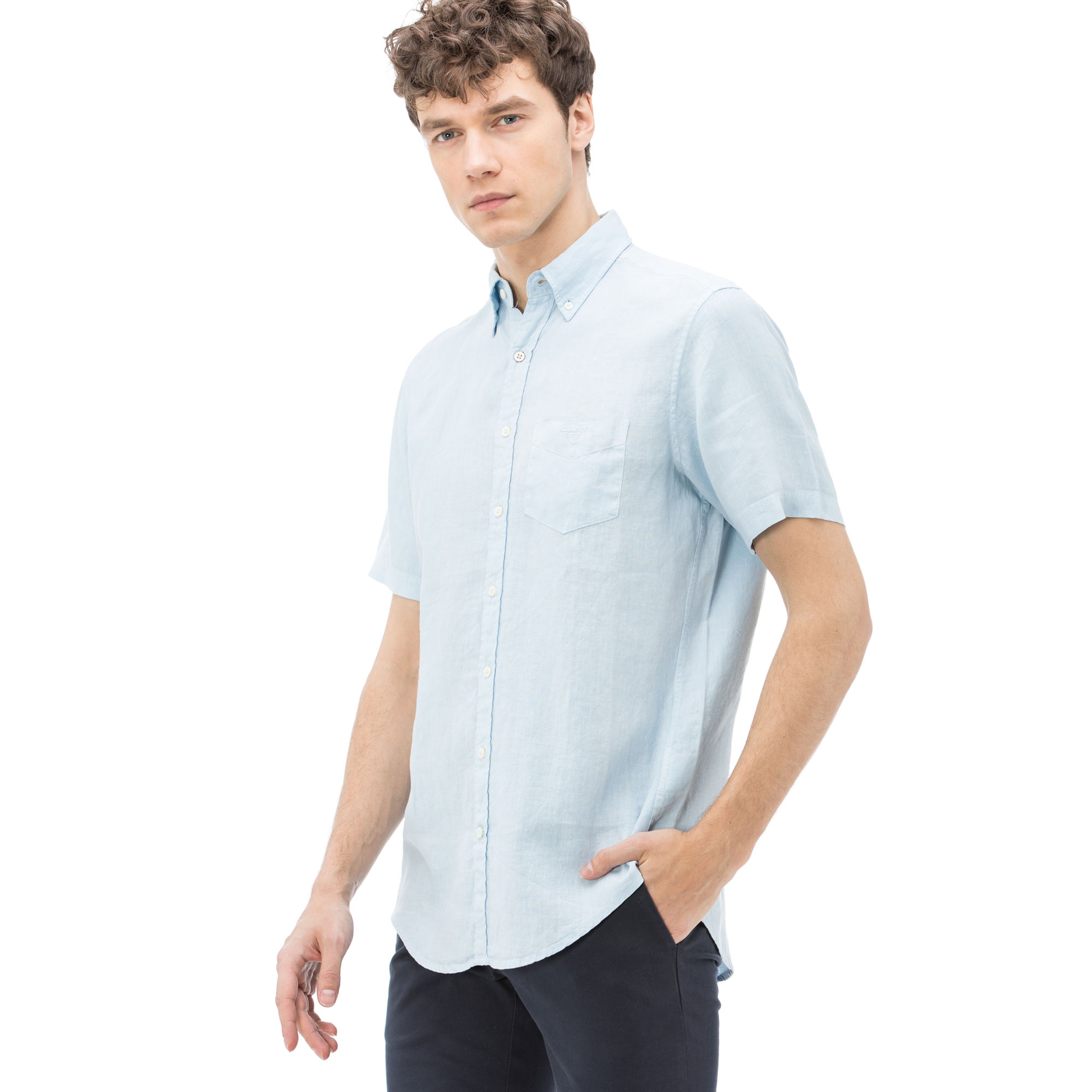 GANT Men's Regular Fit The Linen Shirt Short Sleeve Shirts